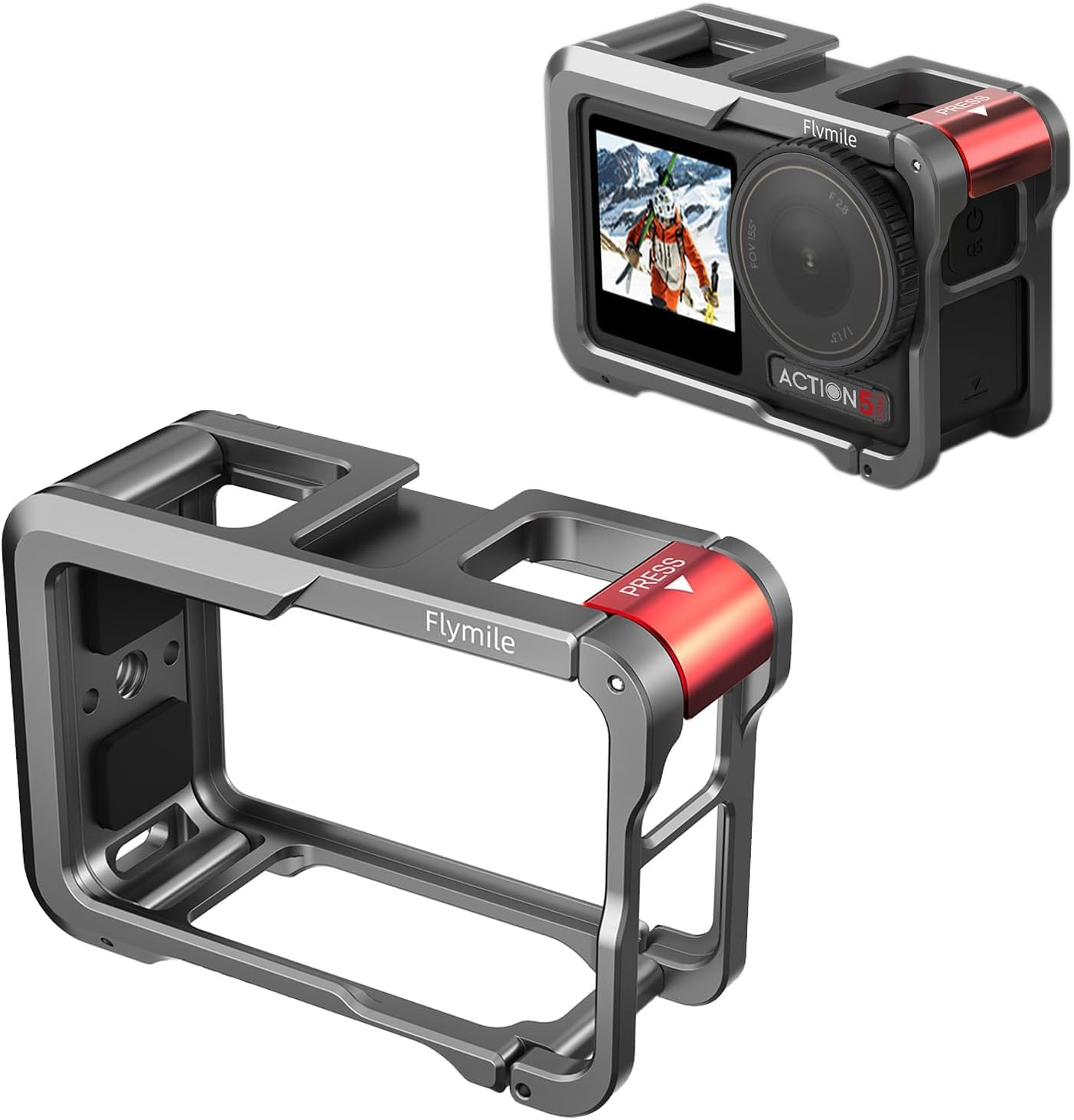 Metal Cage for DJI Osmo Action 5 Pro, Protective Cage for Osmo Action 4/ Action 3, Multifunction Protective Frame Case Aluminum Housing Camera Expansion Protector, with 1/4 Cold Shoe image number 1