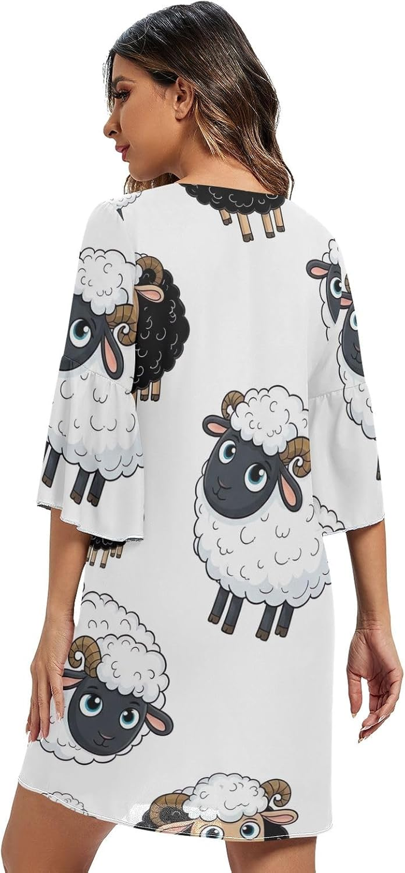 Cute Cartoon Sheep Casual V Neck Dress Printed Line Maternity Dress S-XXL image number 4