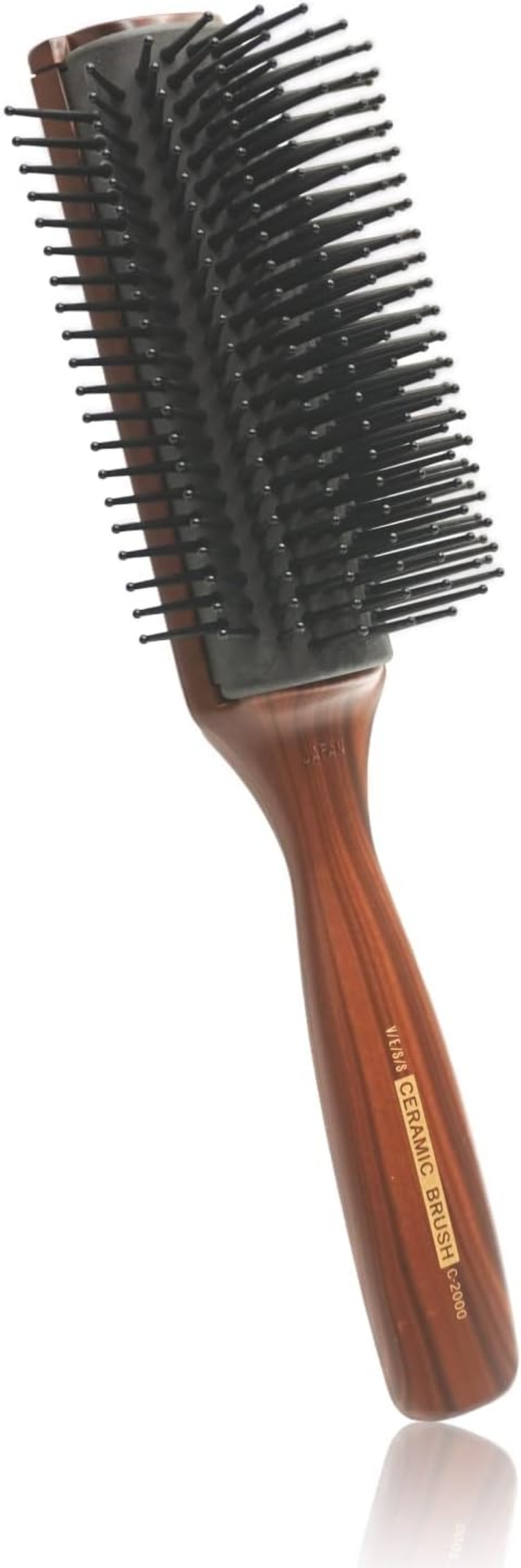 Vess C-2000 Professional Hair Brush Tourmaline Ceramic 9 Row round Tip Curved Pad Anti-Static Natural Rubber Specialized Pin Structure image number 1