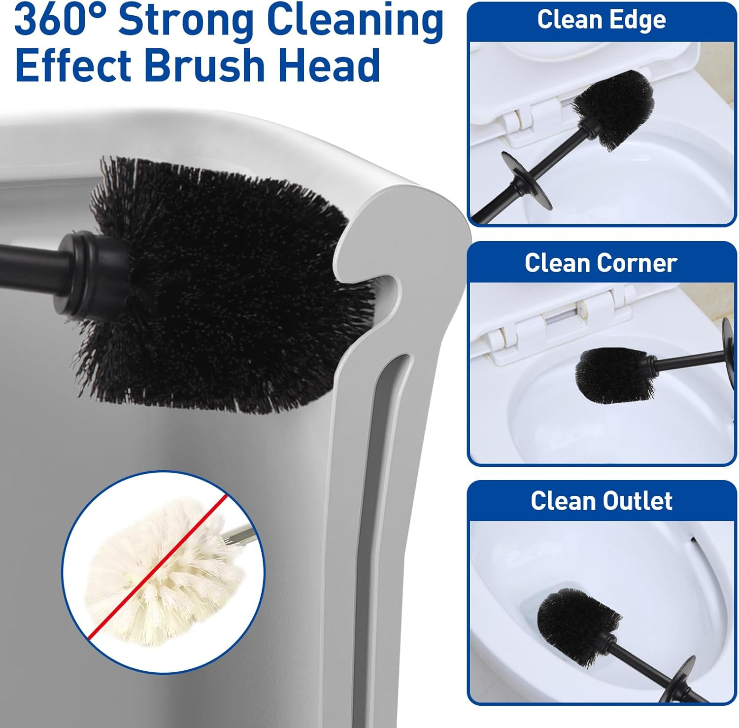 Toilet Brush and Holder Set: 2 Pack Toilet Brush Set, Modern Toilet Bowl Brushes Forcorner Clean, Bathroom Toilet Scrubber Brush with Cover, Deep Cleaning Toilet Cleaner Brush Set- Bronze image number 2