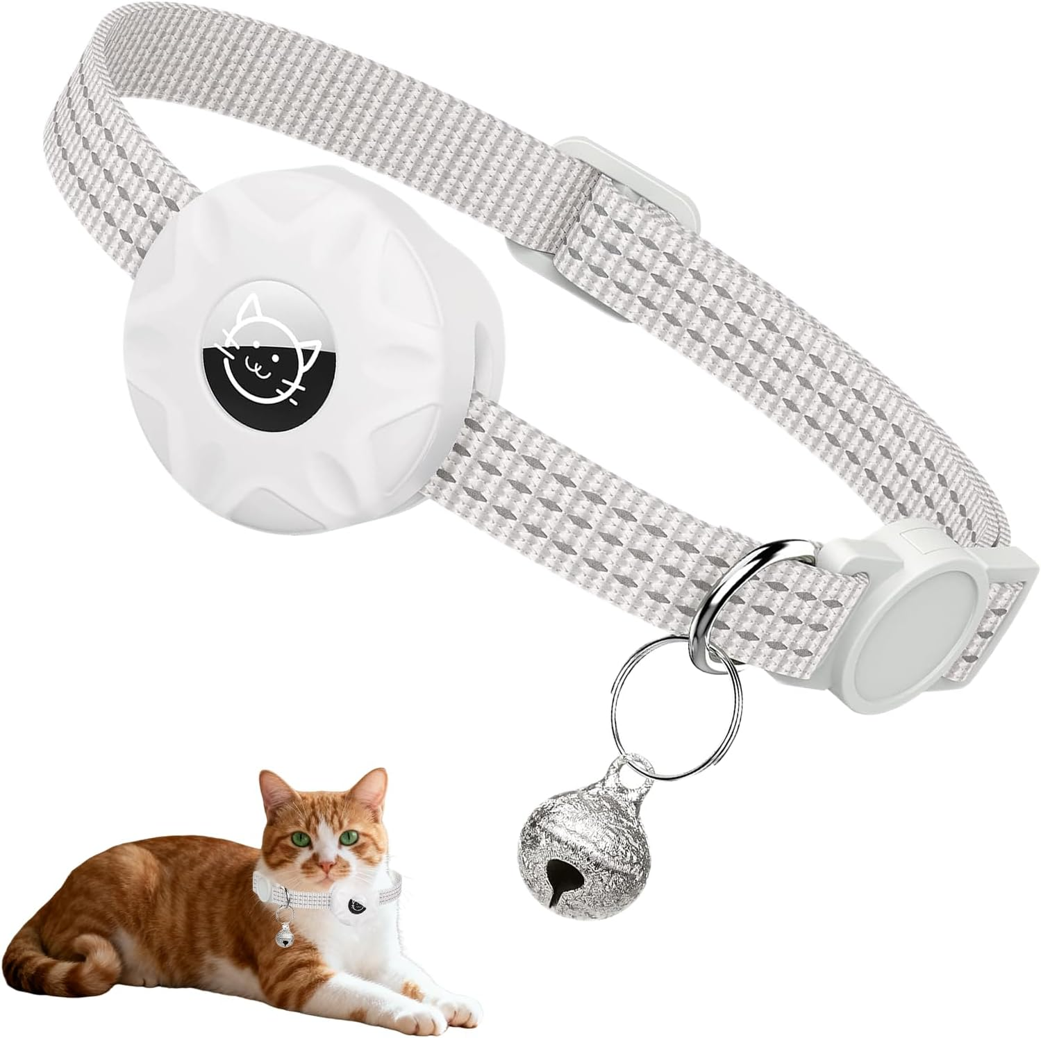 Cat Collar for Airtag Holder, Lightweight Cat Tracker for Kitten and Puppy, Waterproof and Reflective with Bell (Black)