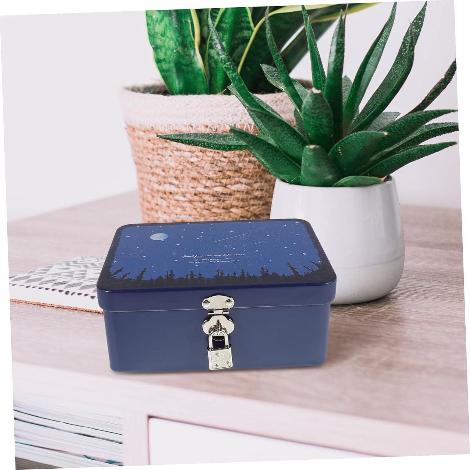 Mobestech Lockable Storage Box Tin Case Lock Jewelry Piggy Bank for Adults Storage Box Home Decorative Accessories Candy Tins Retro Tinplate image number 6