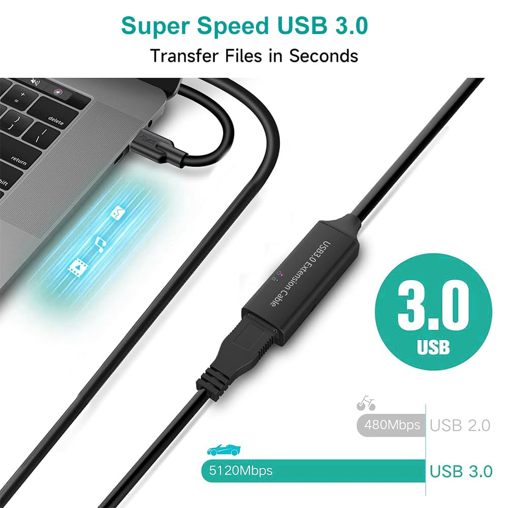 TEKERA 5M USB 3.0 Active Extension Cable Male to Female, Superspeed USB-A Extension Cord, Repeater USB Extender for Camera, Printer, Oculus, Keyboard image number 4