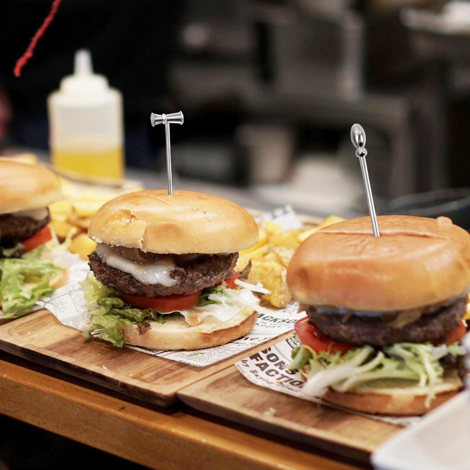 36 PCS Metal Cocktail Picks with Holder Kit, Martini Picks, Reusable 304 Stainless Steel Cocktail Toothpicks, Appetizer Skewers Set for Sandwiches, BBQ Snacks, Olives Fruits (Multicolor) image number 6