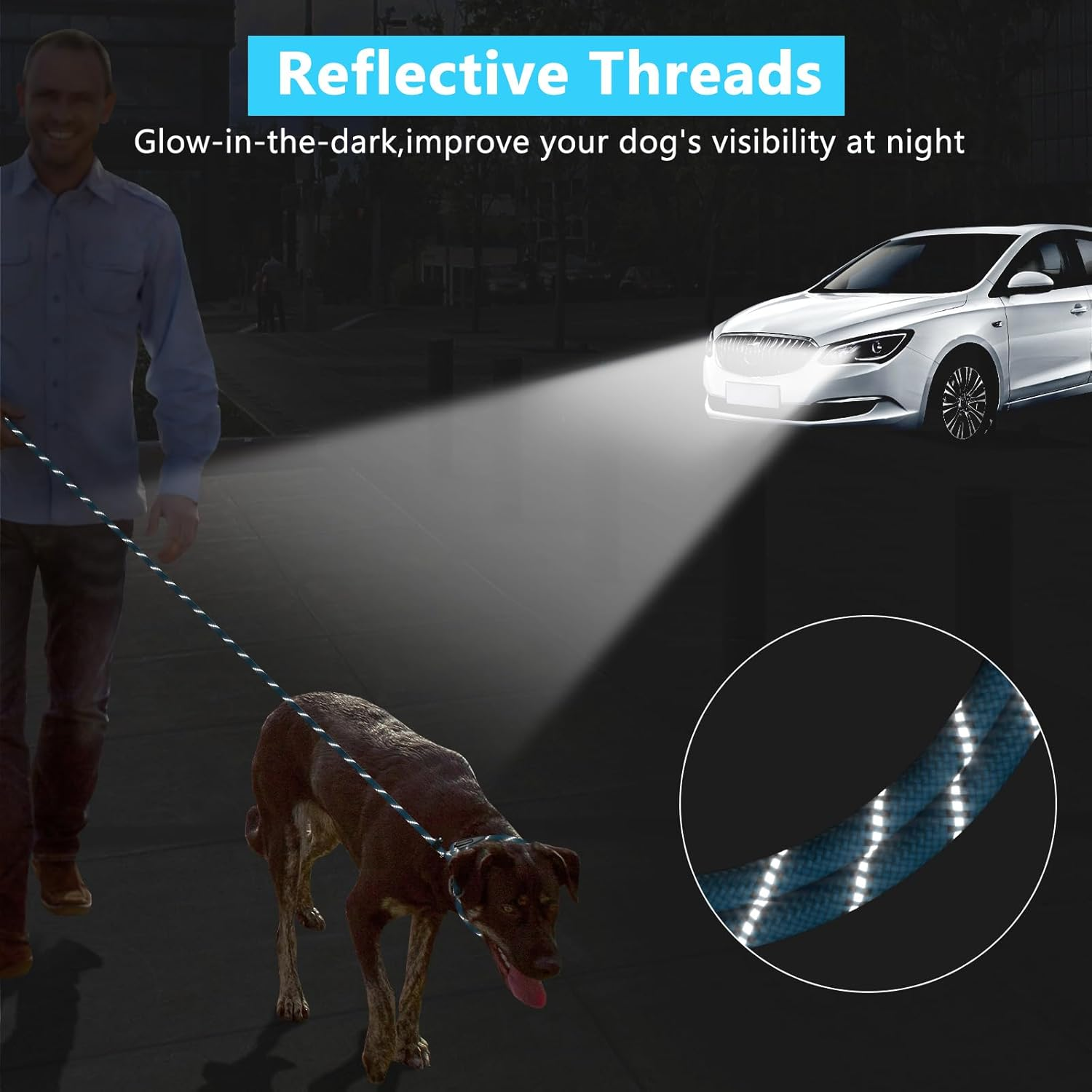 Slip Lead Dog Leash 6FT, Heavy Duty 1.8M Anti-Choking Rope Slip Leash, Reflective Strong Sturdy Rope Lead for Large Medium Small Dog, 1/2 Inch(12Cm), Blue image number 4