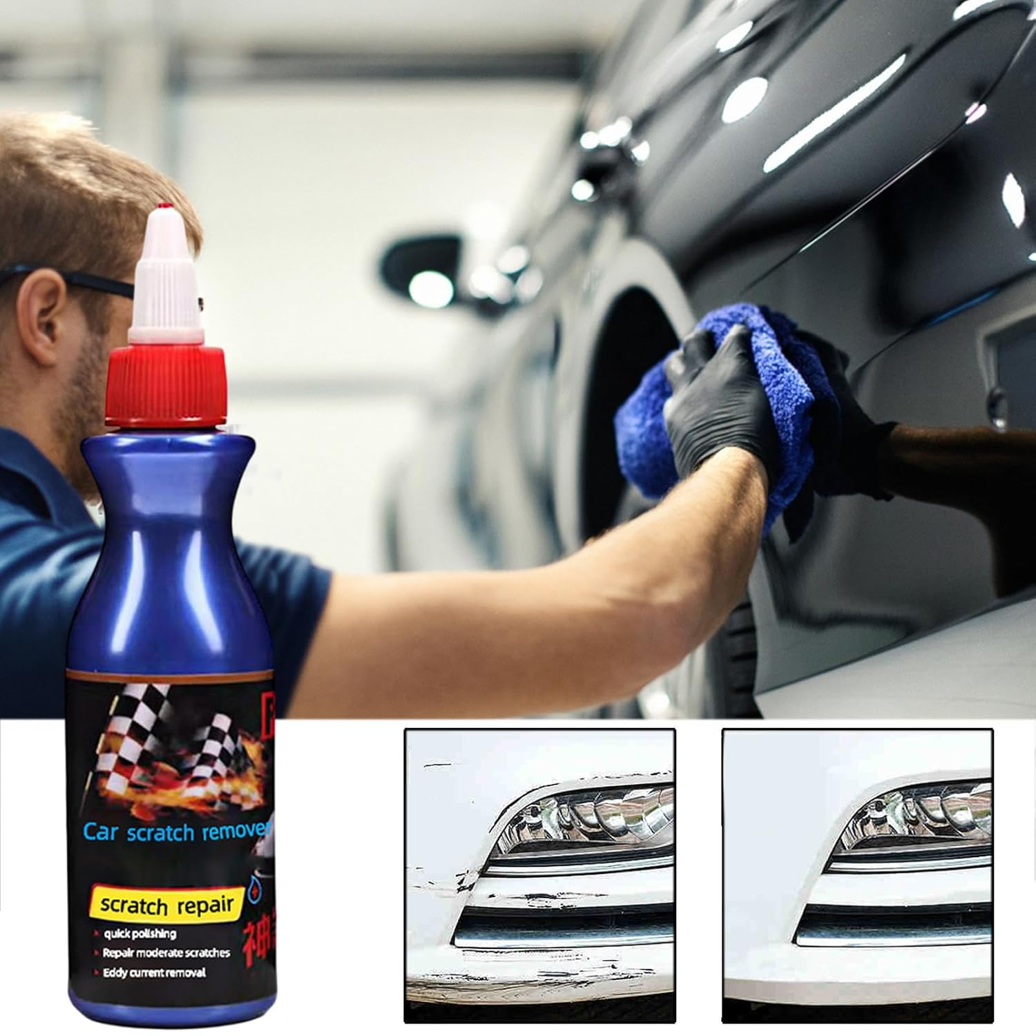 Car Scratch Repair | 100Ml Car Scratch Repair Agent | Automotive Care Kit with Sponge, Polishing Wax, Auto Accessories Restorer for Travel Garage image number 6