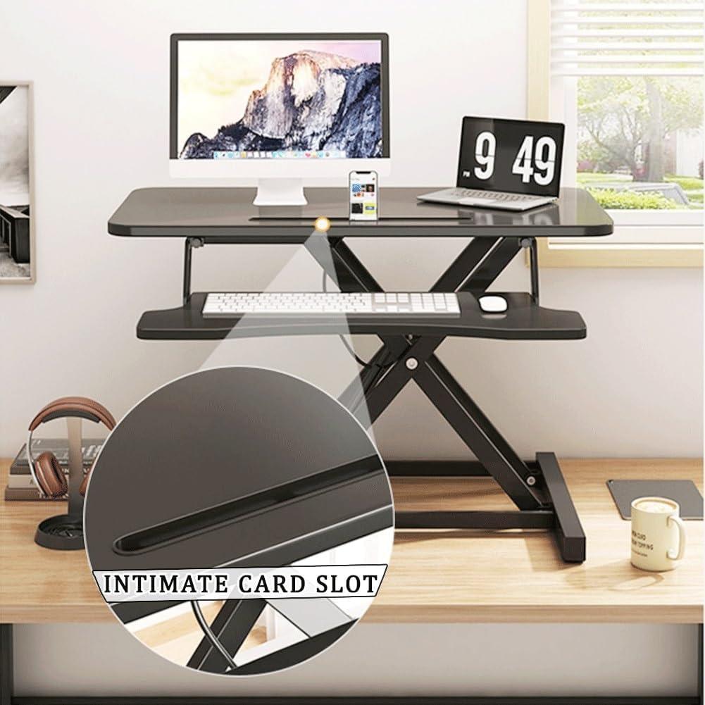 Standing Desk Converter, 80Cm Wide Height Adjustable Sit Stand up Desk Riser with Keyboard Tray, Desktop Workstation Riser for Home Office Computer Laptop, Particle Board (White) image number 5