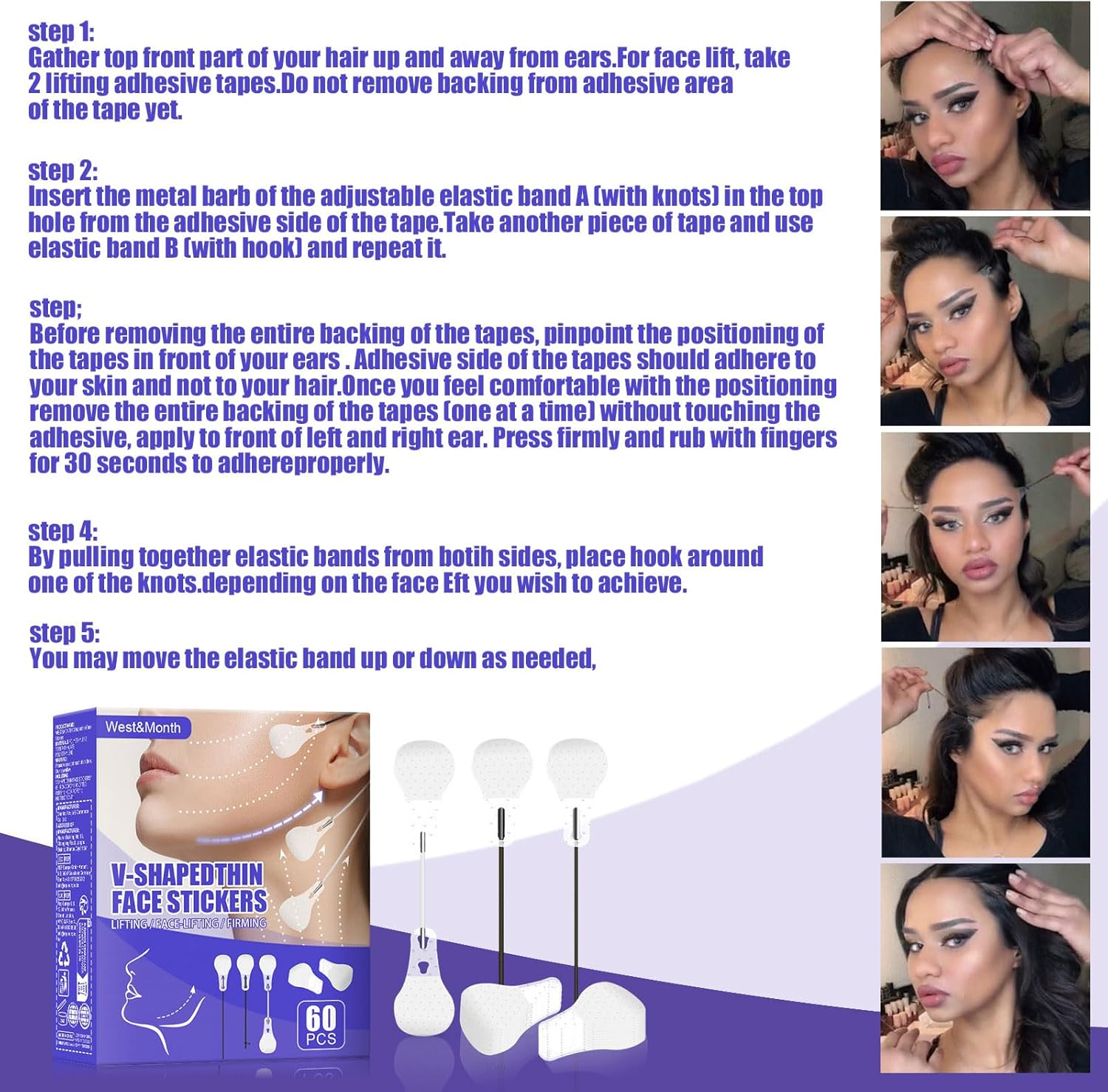 RIBHNXHI Face Lift Tape Invisible, 120Pcs Face Tape for Wrinkles and Sagging Skin, Instant Facelift Strings for Eyes Brows and Neck, Reusable Cosmetic Makeup Tape, Invisible Lifting Tape for Women (White) image number 3