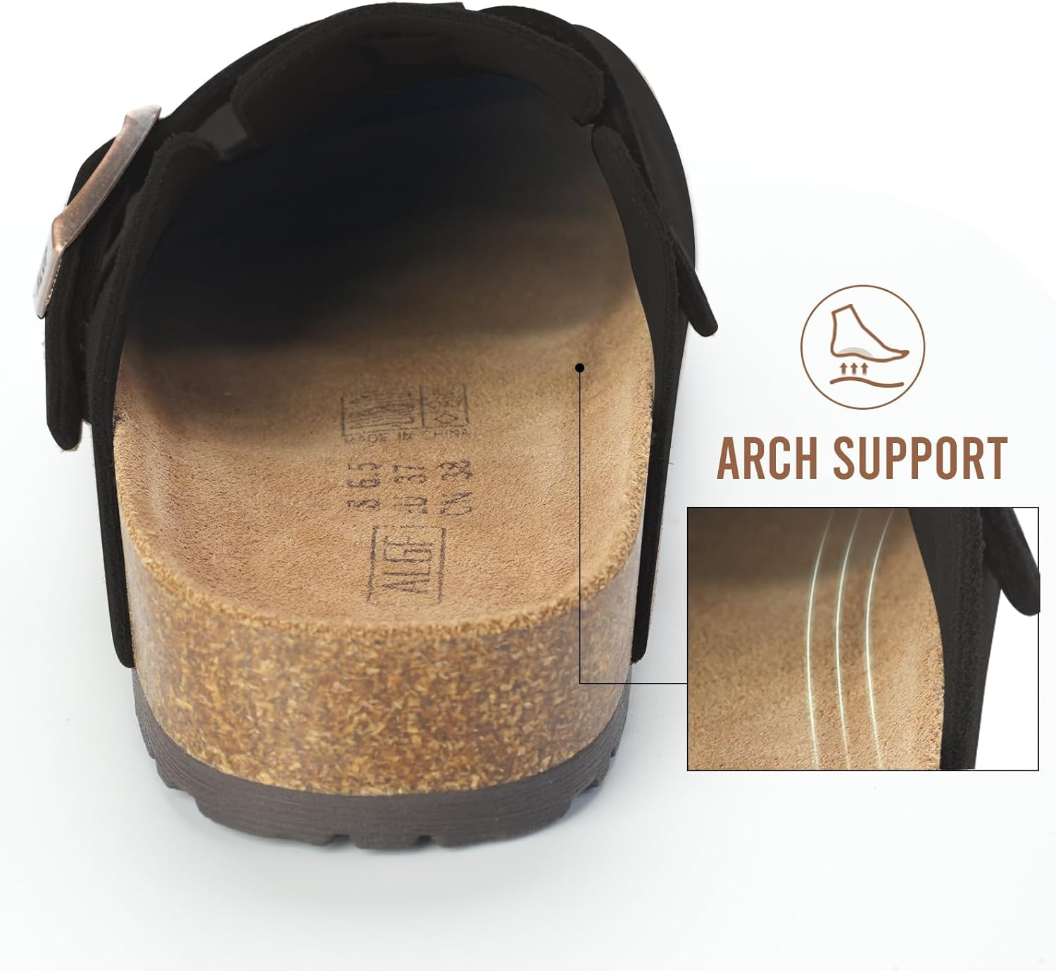 ALGF Women&rsquo;S Genuine Suede Clogs for Women Slip-On Buckle Slides Women'S Mules & Clogs Natural Rubber Cork Footbed Sandals Potato Shoes with Arch Support image number 4