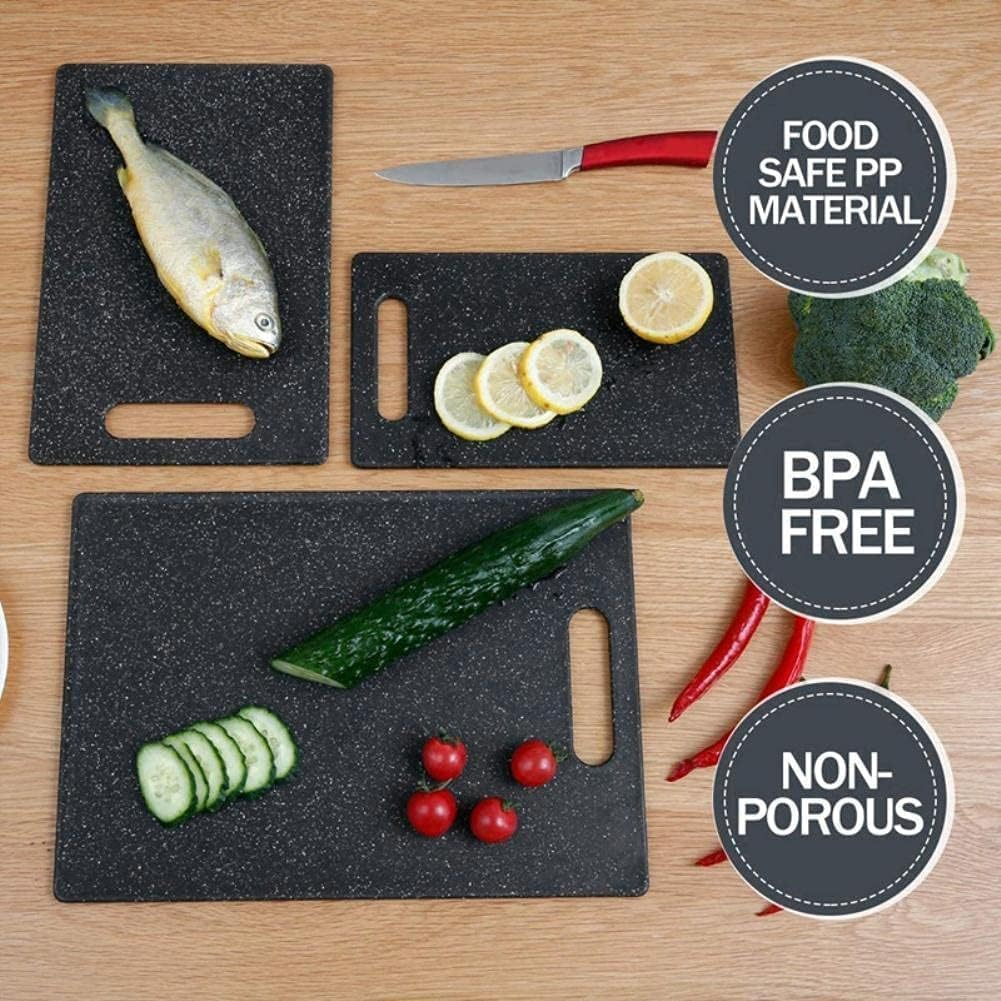 3-Piece Chef Chopping Board Set,Cutting Board Set for Kitchen,Easy Grip Handle Dishwasher Safe Cutting Boards for Food Fruits Vegetables Home,Bpa-Free Plastic,Black image number 4