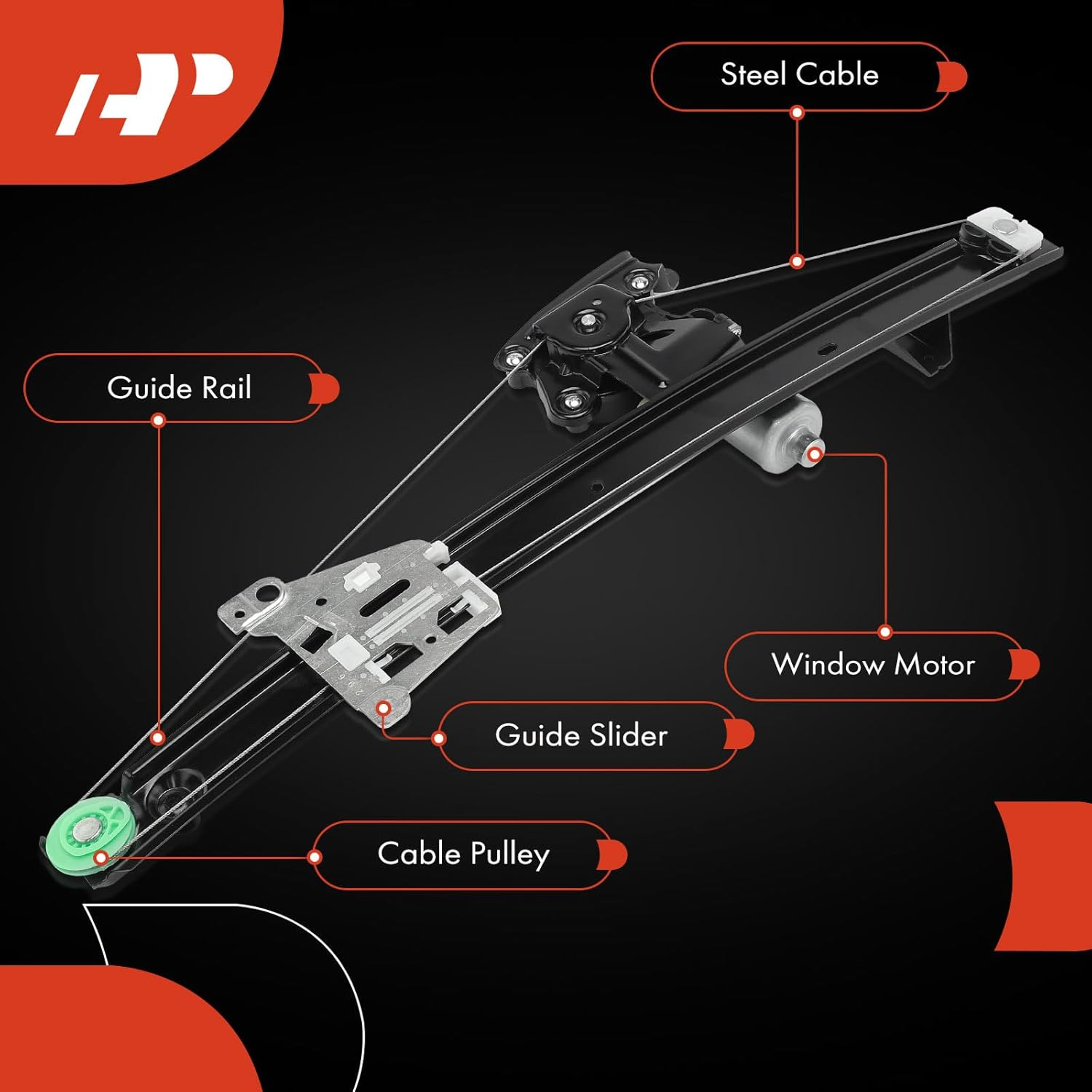 A-Premium Window Regulator Replacement for Volvo XC90 2003-2014, with Motor, 2 Pin, Rear Left image number 2