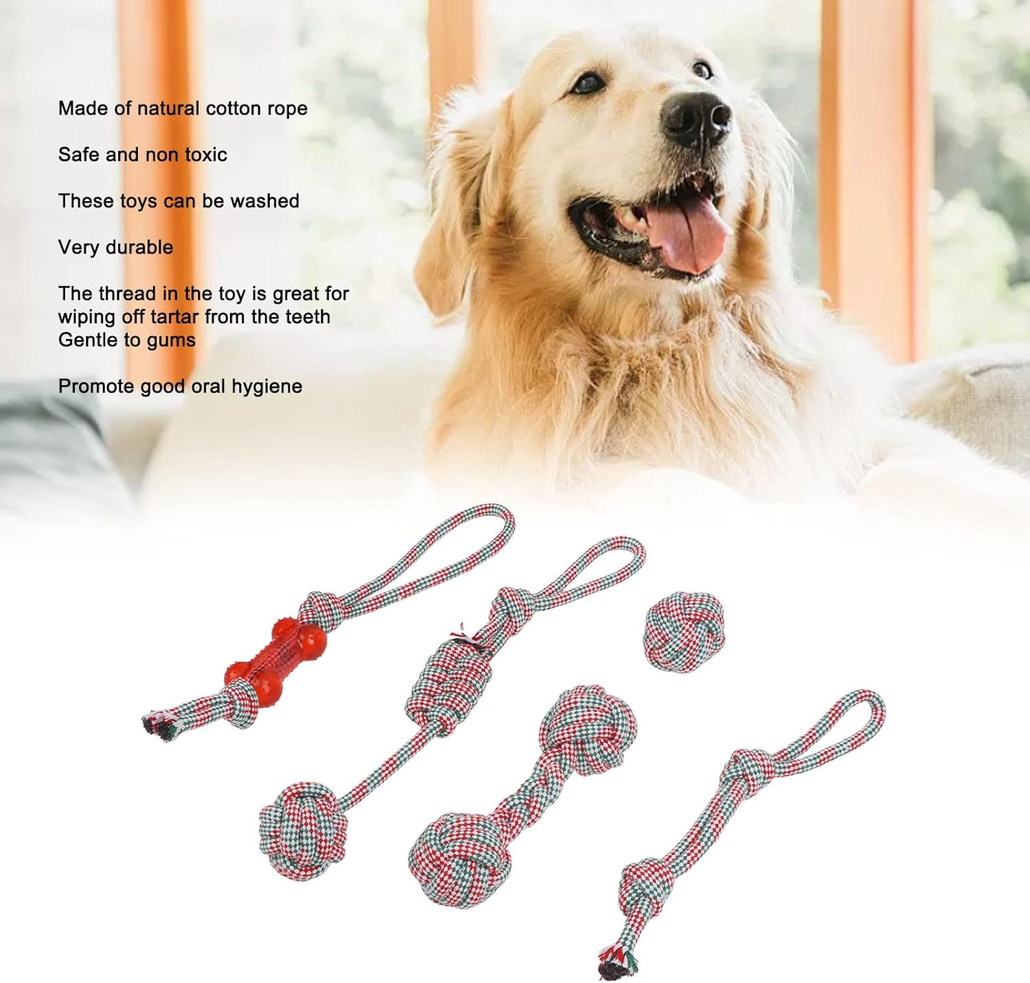 5Pcs Dog Rope Toys, Puppy Chew Teething Training Toys, Rope Knot Dog Toy Pet Cotton Rope Toy Interactive Colorful Washable Dog Chewing Toy for Teeth Cleaning