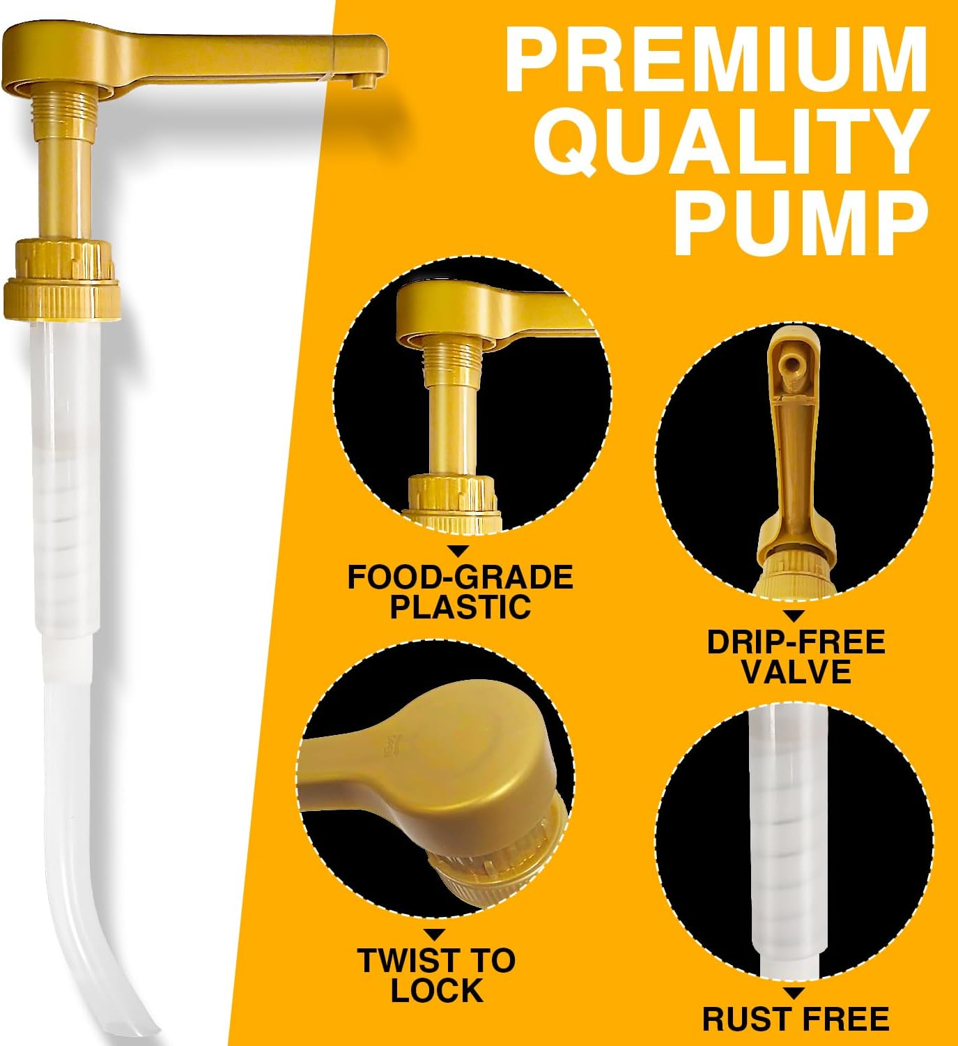 2Pcs Gold Sauce Pump Dispenser for 64 Oz Chocolate Pumpkin Caramel Sauce Bottles, Reusable Large 15CC Syrup Pump Dispenser for Vanilla Mocha Sauces image number 3