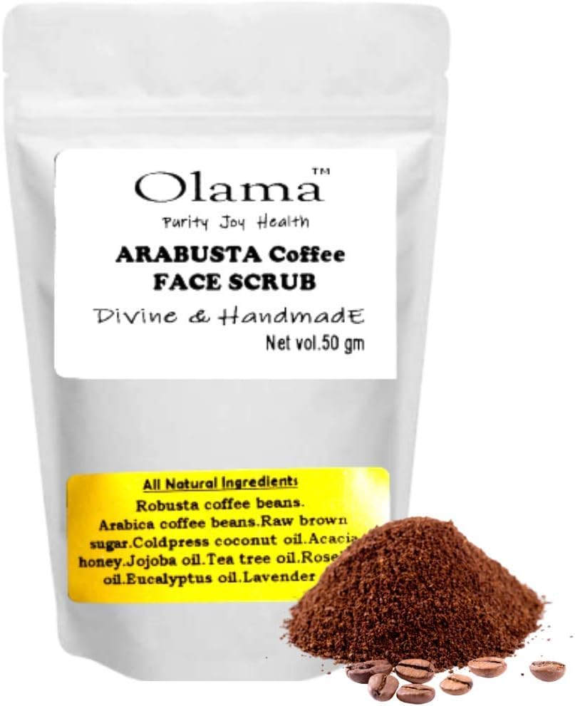 Olama Coffee & Honey Face Scrub Divine & Handmade, Arabusta, Sugar, Jojoba-Oil, Rose-Hip Oil, Almond Oil, Virgin Coconut Oil, Luxury Facescrub, Paraben & SLS Free, 50 Gram image number 4