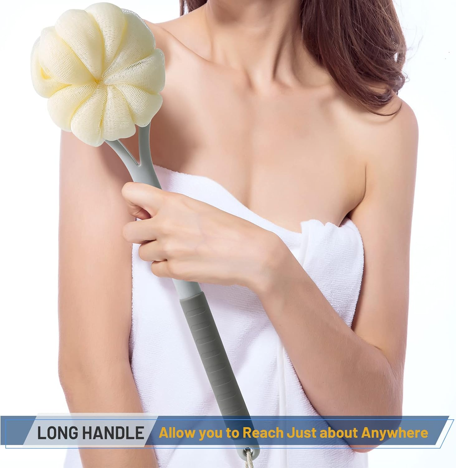 Shower Body Brush,Soft Bristles and Beautiful Pumpkin Loofah 14&rdquo; Long Handle Back Scrubber Bath Mesh Sponge for Skin Exfoliating Bath,Massage Bristles Suitable for Wet or Dry,Men and Women (Grey) image number 6