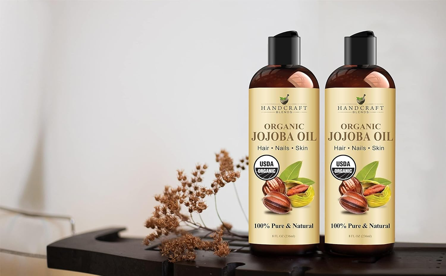 Handcraft Blends USDA Organic Jojoba Oil - Cold-Pressed 8 Fl Oz - 100% Pure and Natural - Premium Grade Carrier Oil for Skin and Hair - Hair and Body - Massage - Hexane-Free