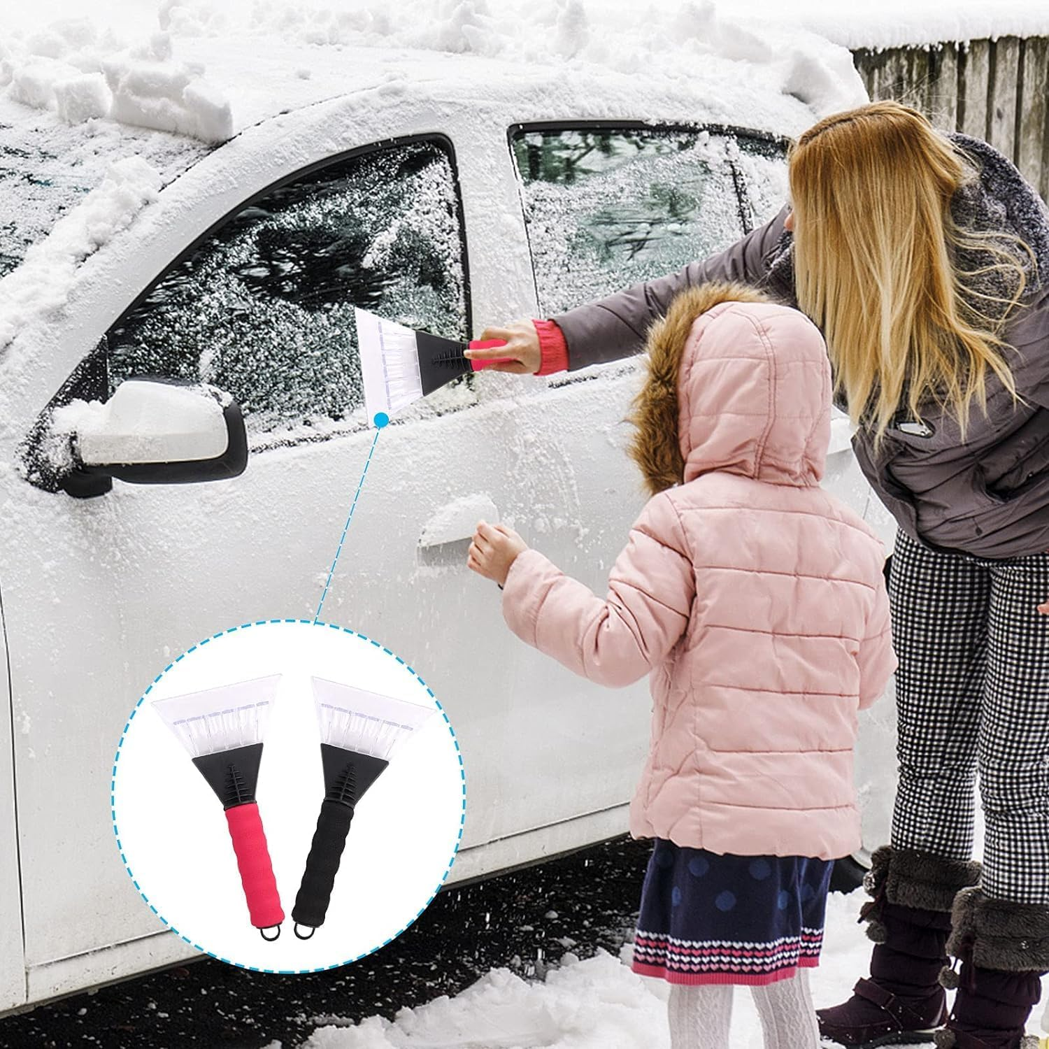 Ice Scraper 2 Pieces Ice Scraper for Cars Winter Care Windscreen Ice Scraper with Soft Grip No Scratches Windscreen Scraper Snow Removal Frost Scraper Non-Slip Comfort Foam Grip for Car Snow Shovelf image number 5