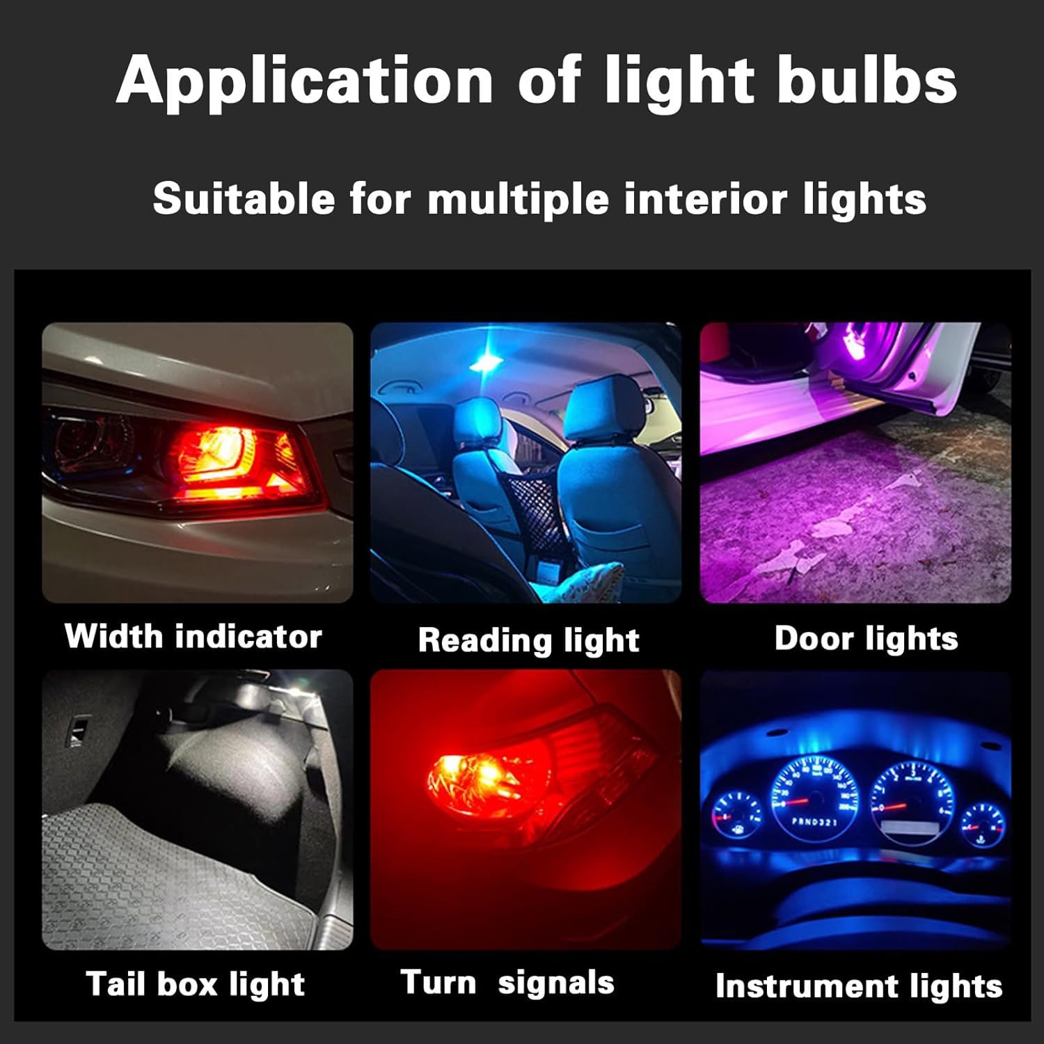 12-Pack 6000K White LED Bulbs - T10 W5W 168 2825 Wedge COB, Error-Free for Car Interior Dome, Map, Door, Courtesy, and License Plate Lighting image number 2