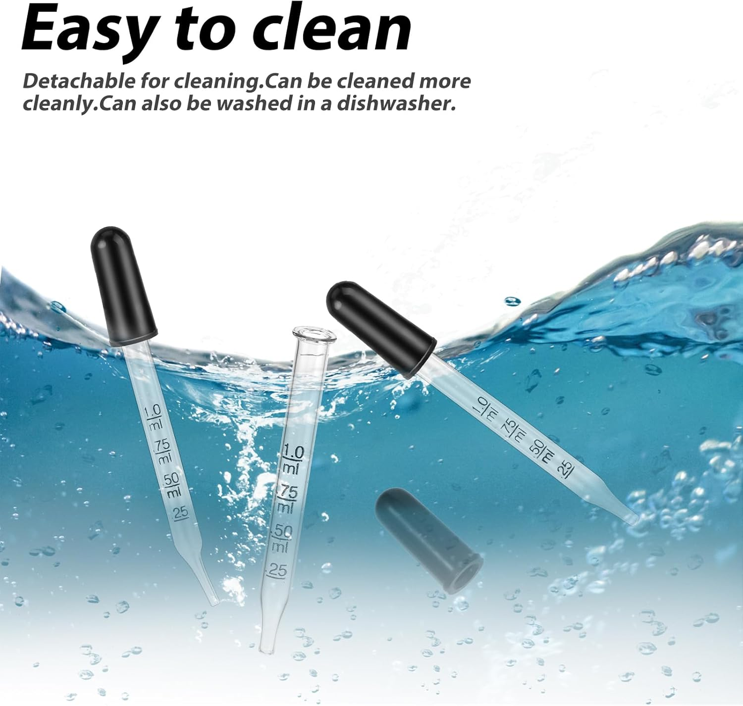 4Pcs 1Ml Eye Dropper with Durable Rubber Head, 1Ml Glass Dropper with Measurements Bent & Straight Tip, with Cleaning Brush Rubber Head, for Precise Pipette Droppers for Crafts, Essential Oil, Food image number 1