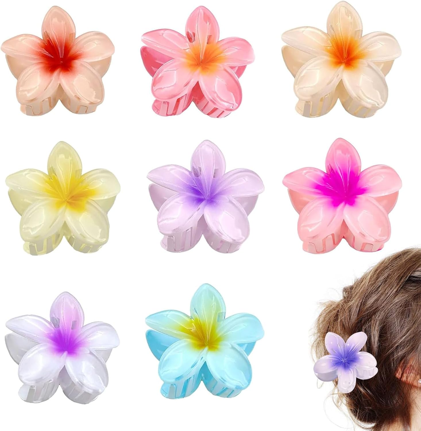 Jurcicat Pack of 8 Flower Hair Clips Trendy Non-Slip Cute Plastic Hair Clips for Non-Slip Hair Clip Fixing Women Thick/Thin Hair image number 2