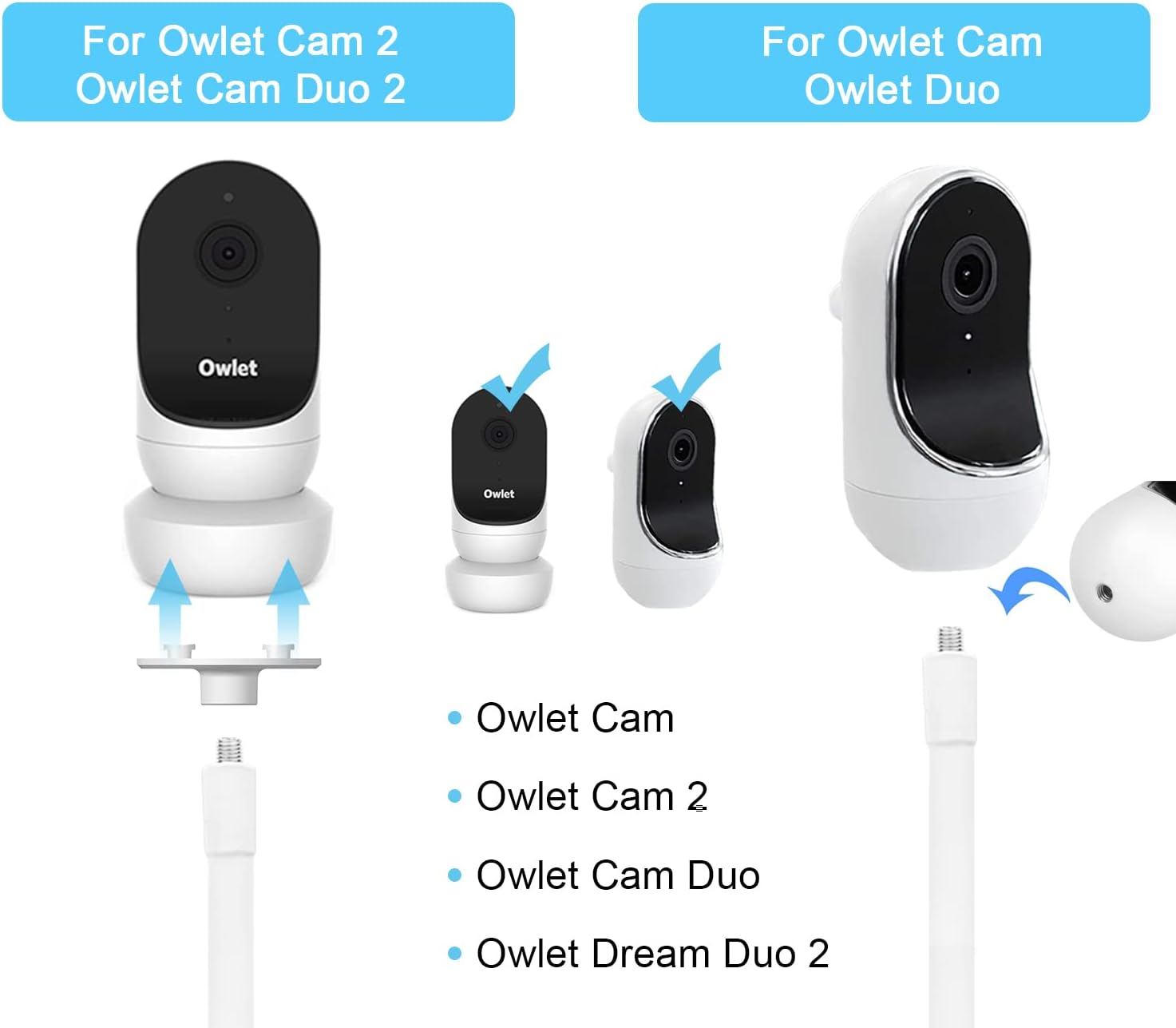 AOZTSUN Baby Monitor Mount, Compatible with Owlet Cam/Duo & Other Cameras, 15.7In Flexible Clip, Wall Mount, Metal, Adjustable