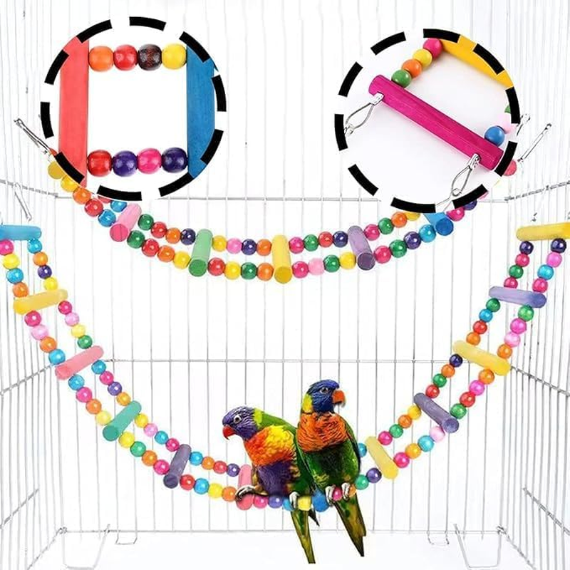 Ksngtixe 1 Pcs 12-Step Wooden Parrot Ladder - Rainbow Bird Climbing Bridge for Chewing & Play, Natural Wood Pet Toy for Hanging/Standing Cage Accessories
