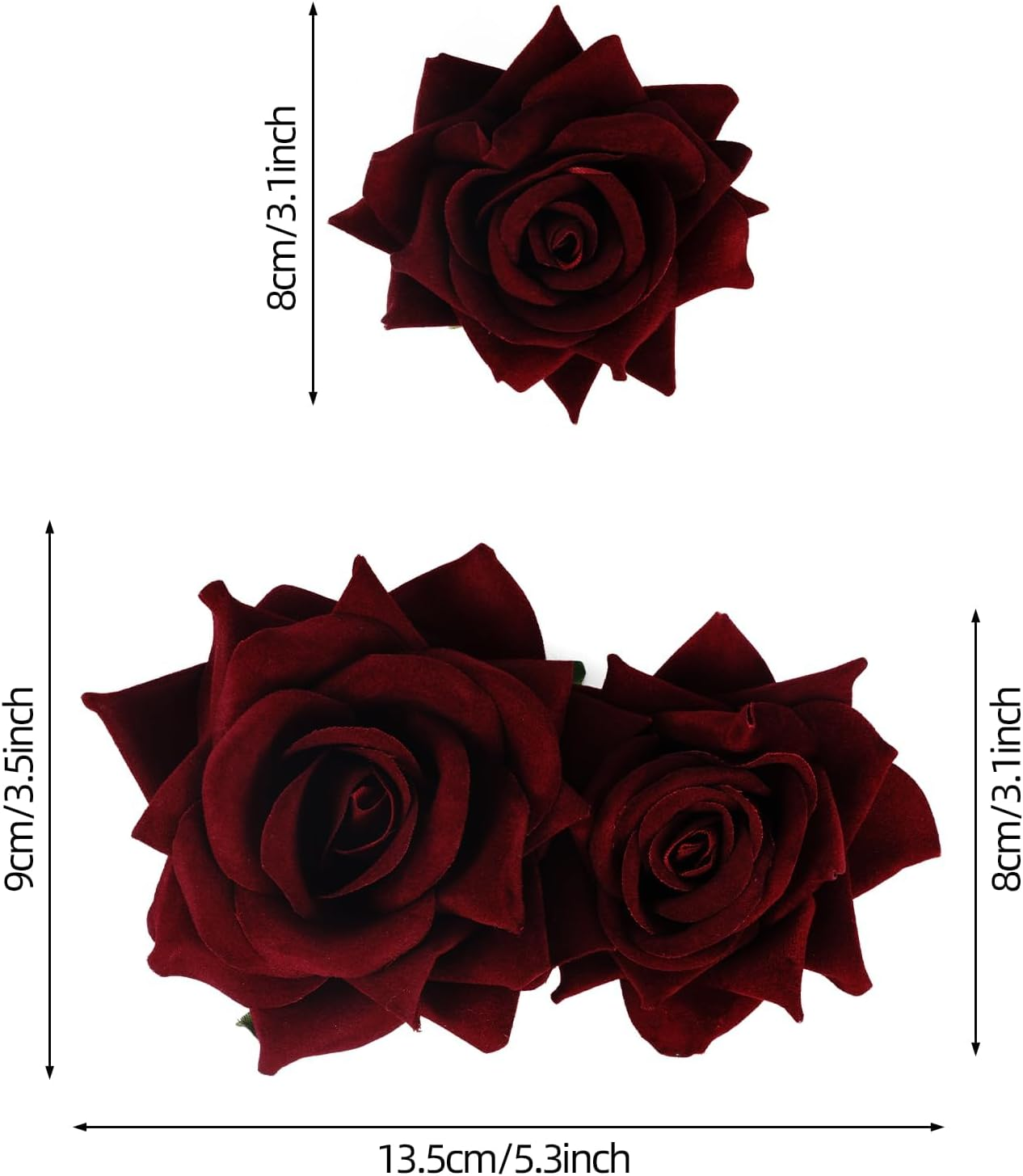 Pack of 3 Rose Hair Clips, Rose Flower Hair Clips, Red Rose Brooch Flower Clips, for Women, Girls, Party, Wedding, Valentine'S Day, Masquerade, Carnival (Dark Red) image number 1