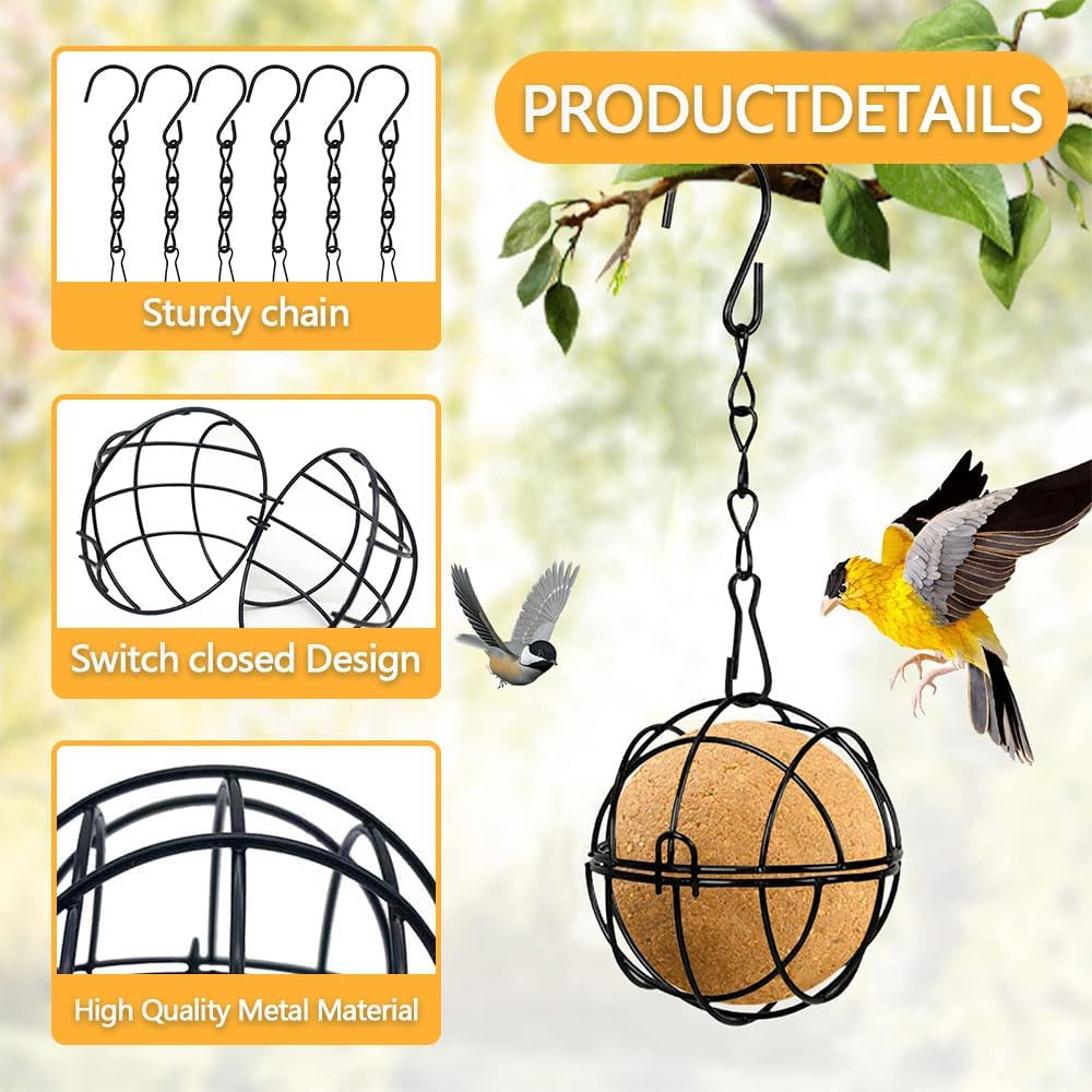 HYAVIA 4PCS Hanging Metal Bird Feeders &ndash; round Cage Bird Feeder for Outdoors, Decorative Black Ball Shape Suet Holder with Chain Hook for Garden Balcony Yard &ndash; 7Cm Diameter image number 3
