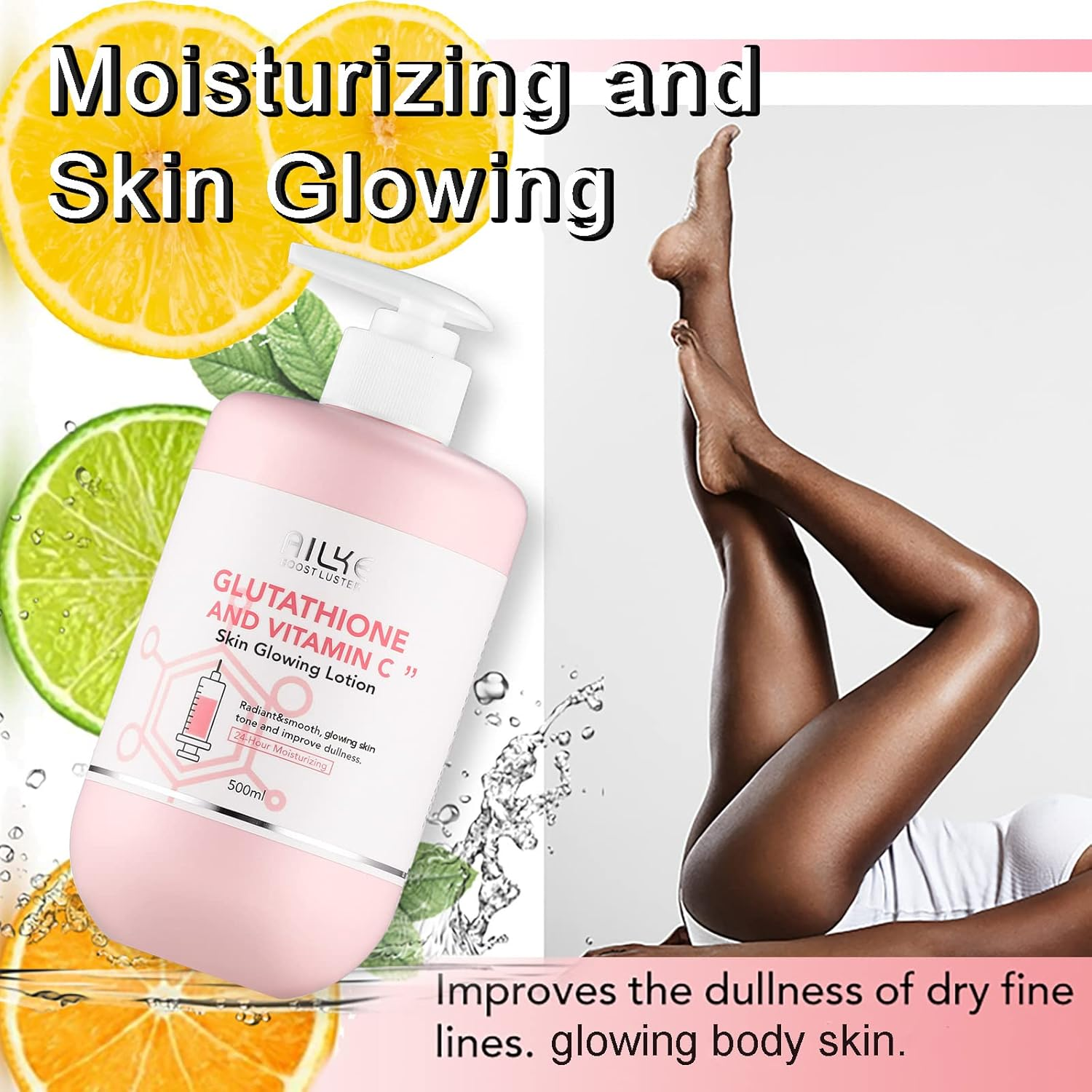 AILKE Lightening Body Lotion, with Glutathione, Vitamin C, Quick Absorption, Smooth Skin, Glowing Skin Tone, Hand & Leg Moisturizing Cream, 500ML image number 6