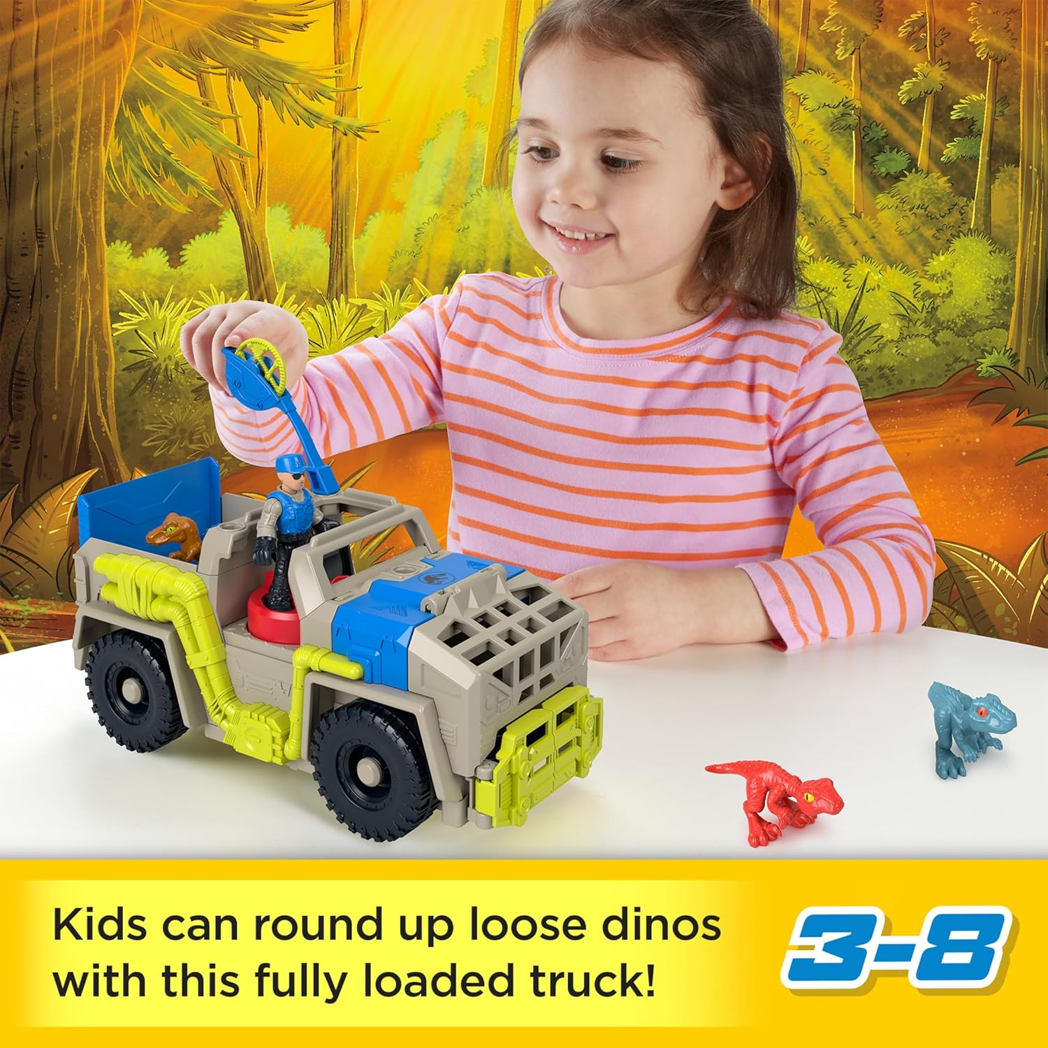 Fisher-Price Imaginext Jurassic World Dinosaur Toys Track & Transport Dino Truck Vehicle & Figure Set for Preschool Kids Ages 3+ Years image number 1