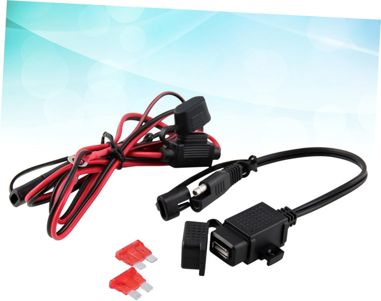 SOLUSTRE Dual USB SAE to USB Adapter for Motorcycle Waterproof 12V Phone Charger Cable Heatproof Abs Copper Inline Fuse