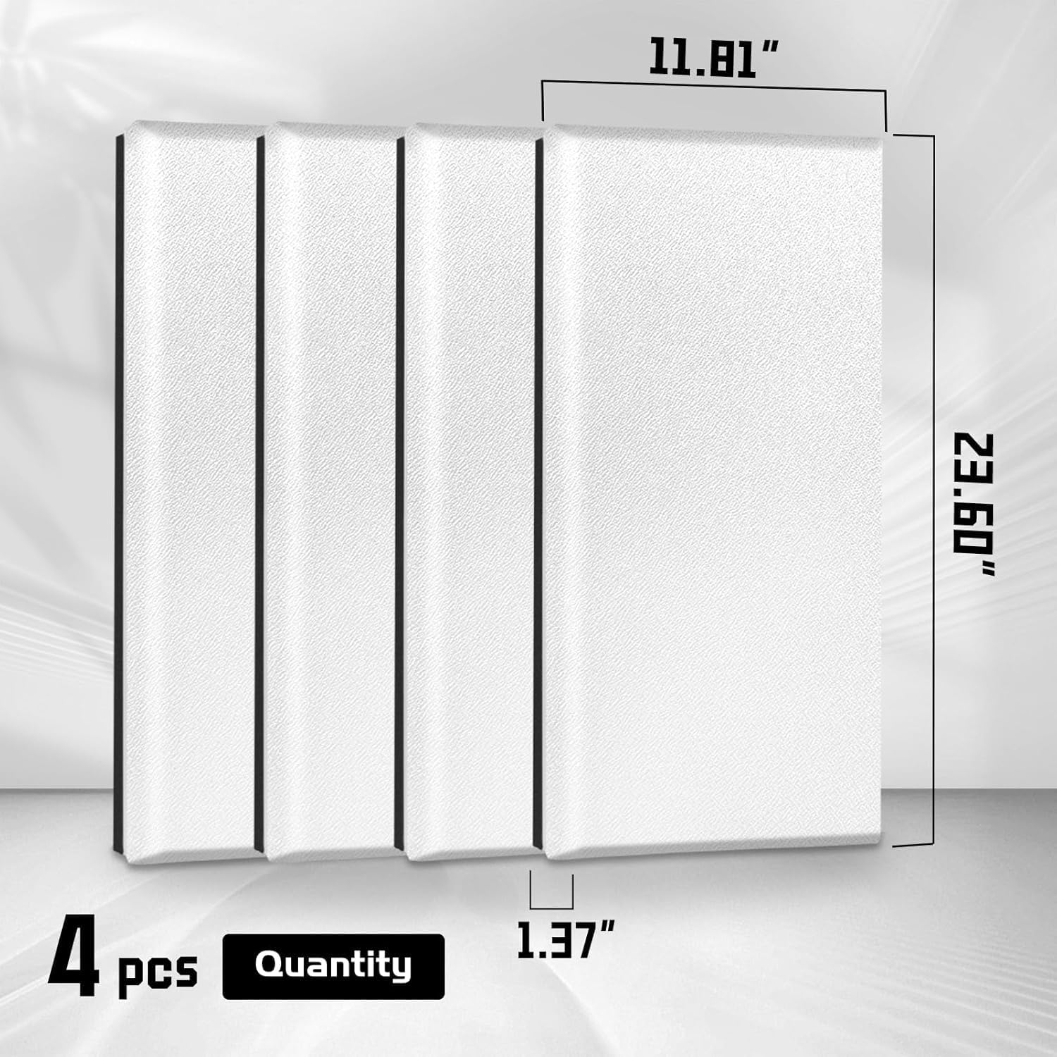 Acoustic Panels Sound Absorbing: 4 PCS Large Acoustic Wall Panels 23.6&Prime; &times;11.8&Prime; &times;1.37&Prime; Soundproof Wall Panels Fashions Sound Panels Self-Adhesive Acoustic Panels for Studios Office Home Theater (White) image number 3