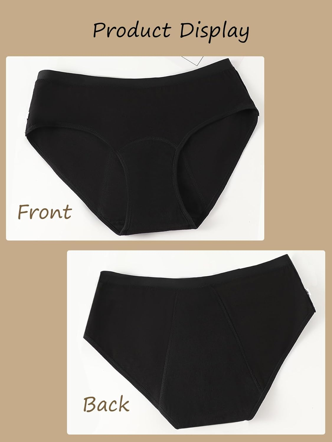 Lohhbve 5Er-Pack Saugf&auml;hige Periodenh&ouml;schen Mit Starkem Durchfluss F&uuml;r Frauen, Mittlere Bis Hohe Taille, Auslaufsichere Menstruationsh&ouml;schen, Postpartum-Slip-Unterw&auml;sche image number 2