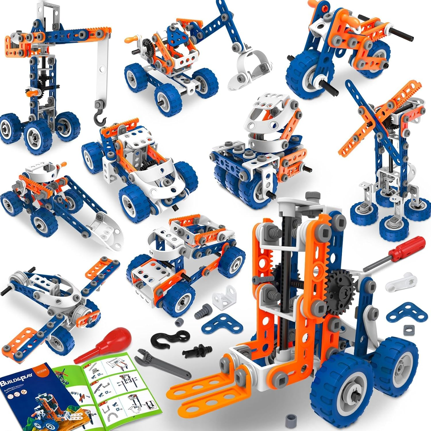 12 in 1 Stem Toys for 5 6 7 8 9+ Year Old Building Block Stem Activities Projects Kit Kids Age 4-8 5-7 Creative Set Helicopter Excavator Educational Engineering Erector Set Birthday Gift Boy Toys Girl image number 4