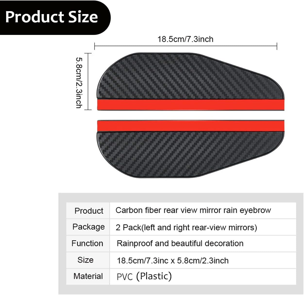 Custelen Universal Fit Car Side Mirror Rain Guards - Mirror Rain Visor Eyebrow Covers (2 Pack) image number 2