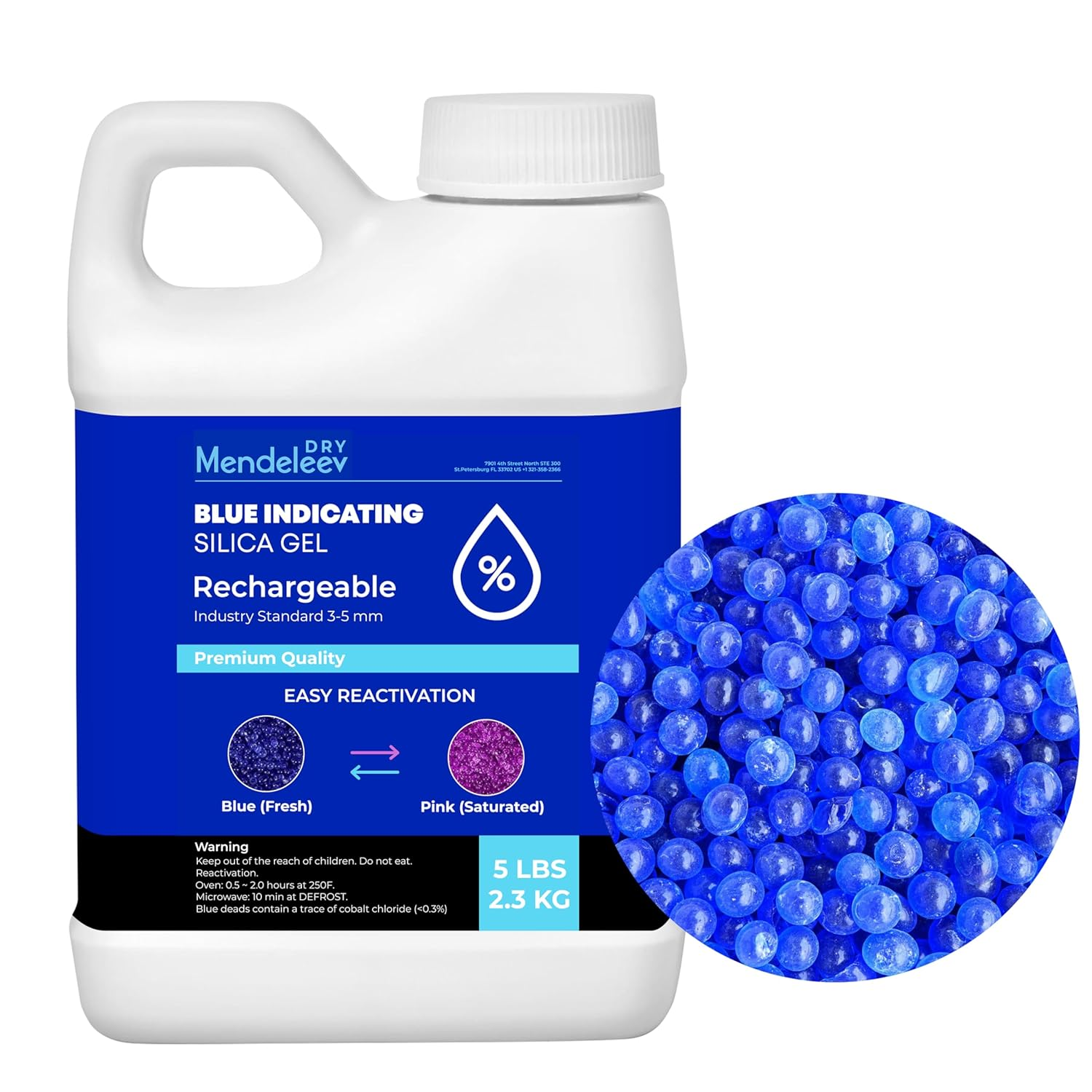 5 LB Blue Silica Desiccant Beads - Indicating Silica Gel Beads Drying Silica Beads Reusable Silica Gel Desiccant Dehumidifier image number 2