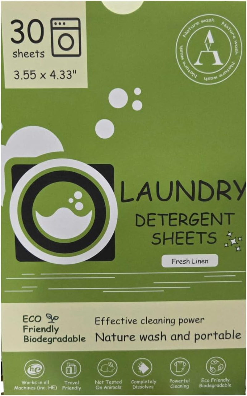 Nature Wash Laundry Sheets Eco-Friendly Ultra Concentrated Detergent Biodegradable Plastic-Free Packaging (30 Washes Fresh Linen Scent) image number 4
