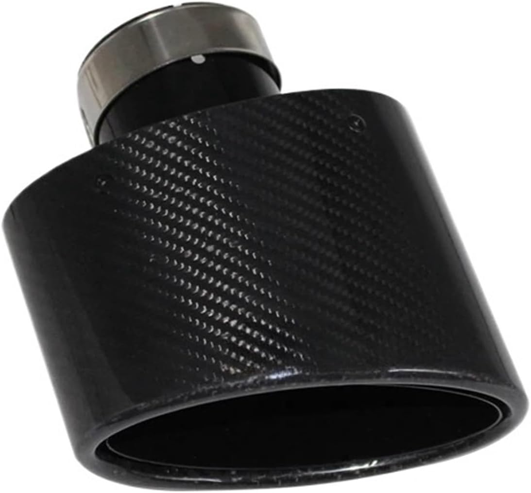 Gloss Carbon Fiber Car Muffler Tip Exhaust Tip Nozzle Decoration Universal Stainless Black Oval 150Mm Tilting Left Right(Right 73)