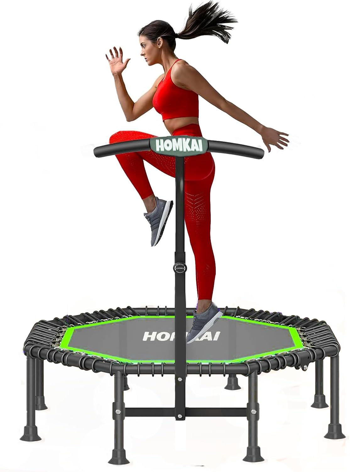 HOMKAI 51" Foldable Mini Trampoline Rebounder, Fitness Trampolines, T Shape Adjustable Foam Handle, Stable & Quiet Exercise Rebounder for Kids Adults Indoor Outdoor Workout image number 1