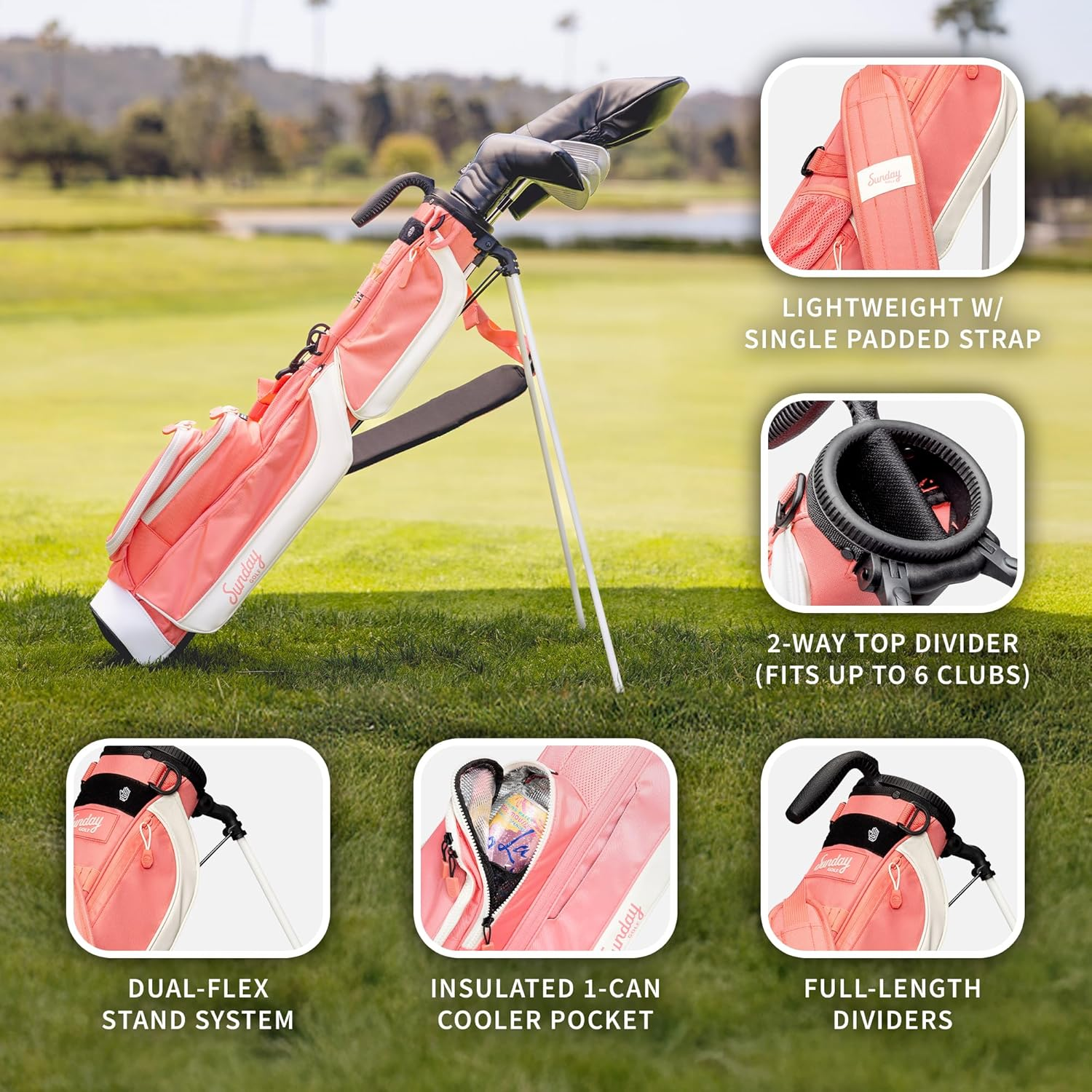 Sunday Golf Loma Bag - Lightweight Sunday Golf Bag with Strap and Stand &ndash; Easy to Carry Pitch N Putt Golf Bag &ndash; Golf Stand Bag for the Driving Range, Par 3 and Executive Courses, 31 Inches Tall - Blue image number 7