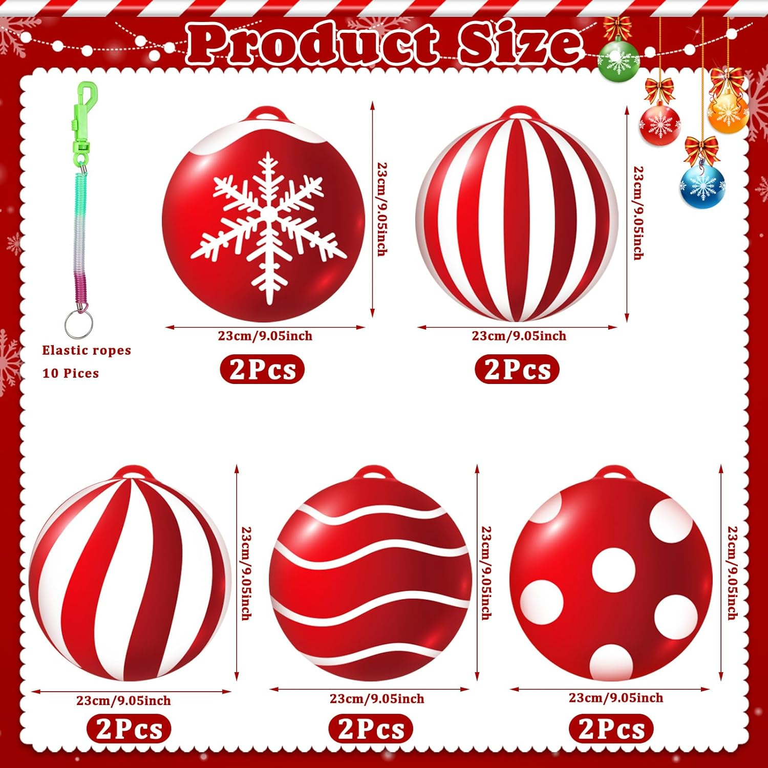 Jetec 10 Pcs Christmas Inflatable Balls Decorations 9 Inch PVC Inflatable Balls Winter Snowman Hanging Ornaments for Outdoor Garden Tree Party(Xmas Ball) image number 4
