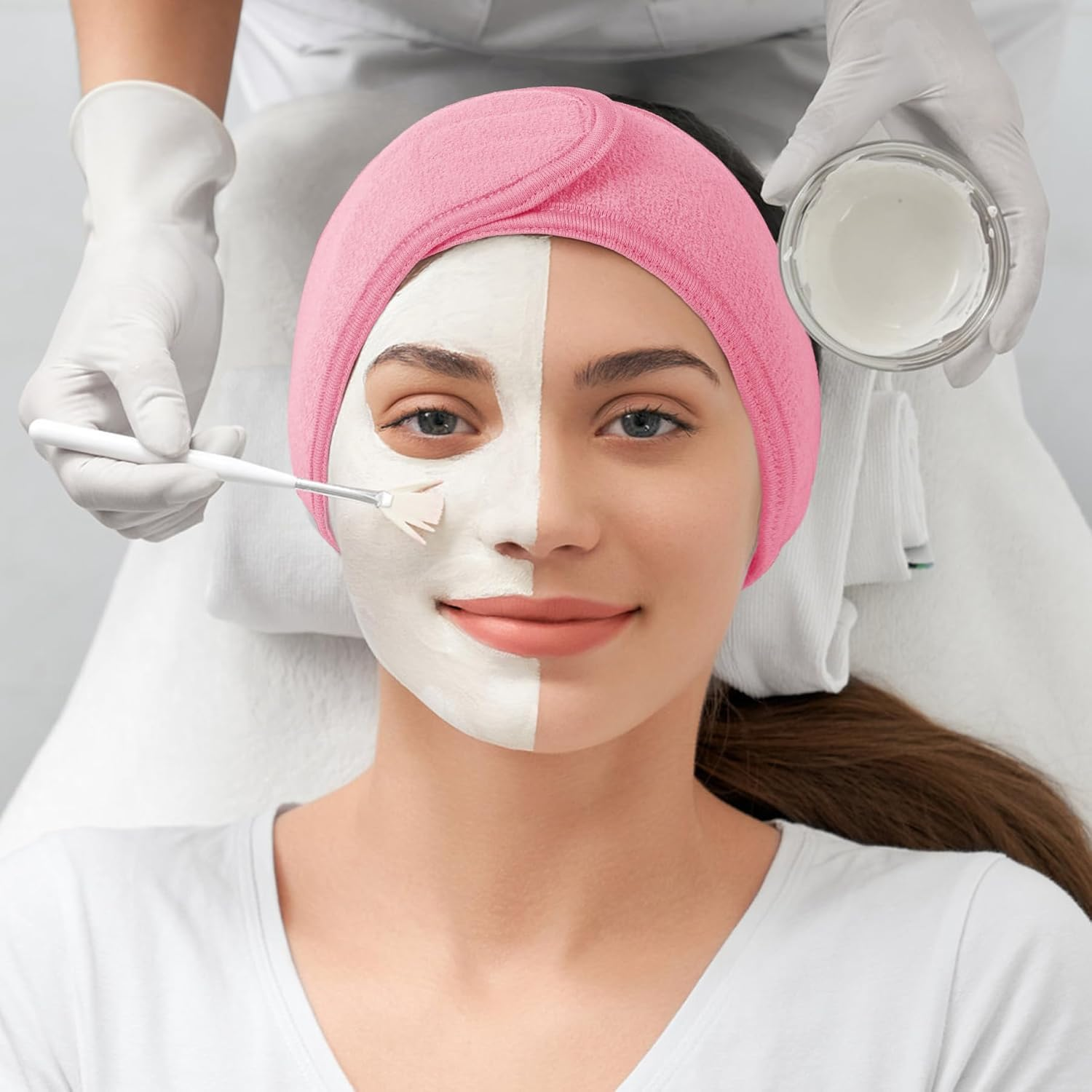 CUEMOON Pack of 3 Cosmetic Headband Terry Cloth Hair Band for Make Up, Adjustable Hair Protection Band with Fastening for Sports, Yoga, Washing, Spa image number 1