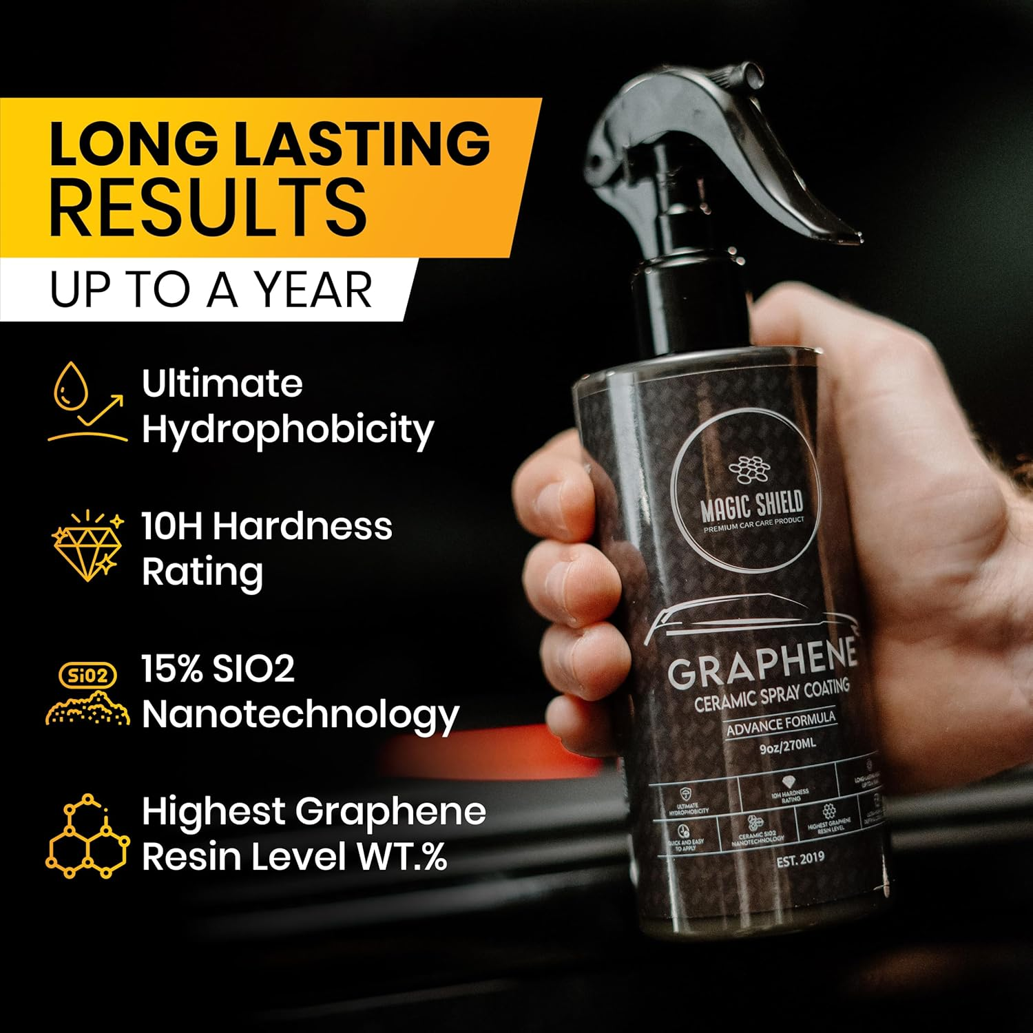 Graphene Ceramic Spray Coating - LAST so LONG! Quick & Easy for Cars, Motorcycles & Boats-Professional Grade Sealant for Maximum Gloss & Shine - Waterless Wash & Wax (487Ml) image number 1