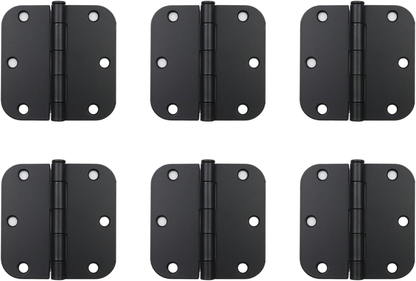 HEVSTIL 6 PCS 3.5 in X 3.5"" Black Door Hinges Matte Black Door Hinges Rounded Square Corner 3.5 Inch Exterior Interior Door Hinges for Doors,Standard Hardware Black 5/8""Radius round Hinge, ST2000 image number 4
