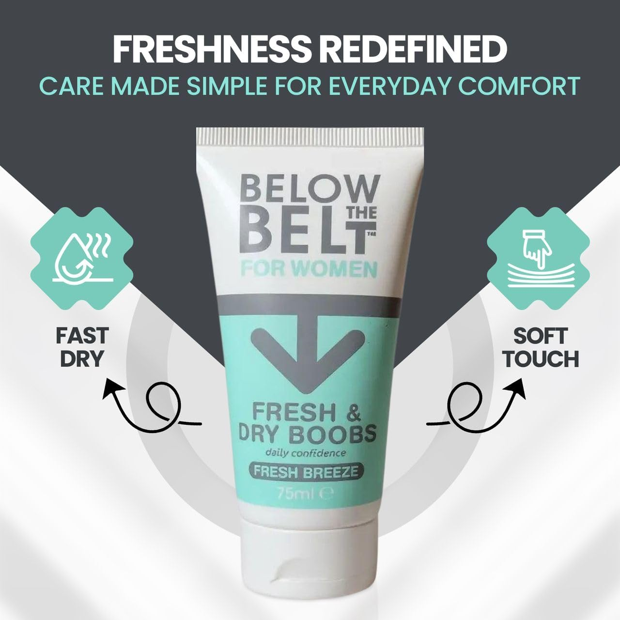 Below the Belt Fresh and Dry Boobs, under Breast Sweat Care Cream with Fresh Breeze Scent, Under-Bust Anti-Sweat and Anti-Chafing Formula, Talc Free - 75Ml image number 4