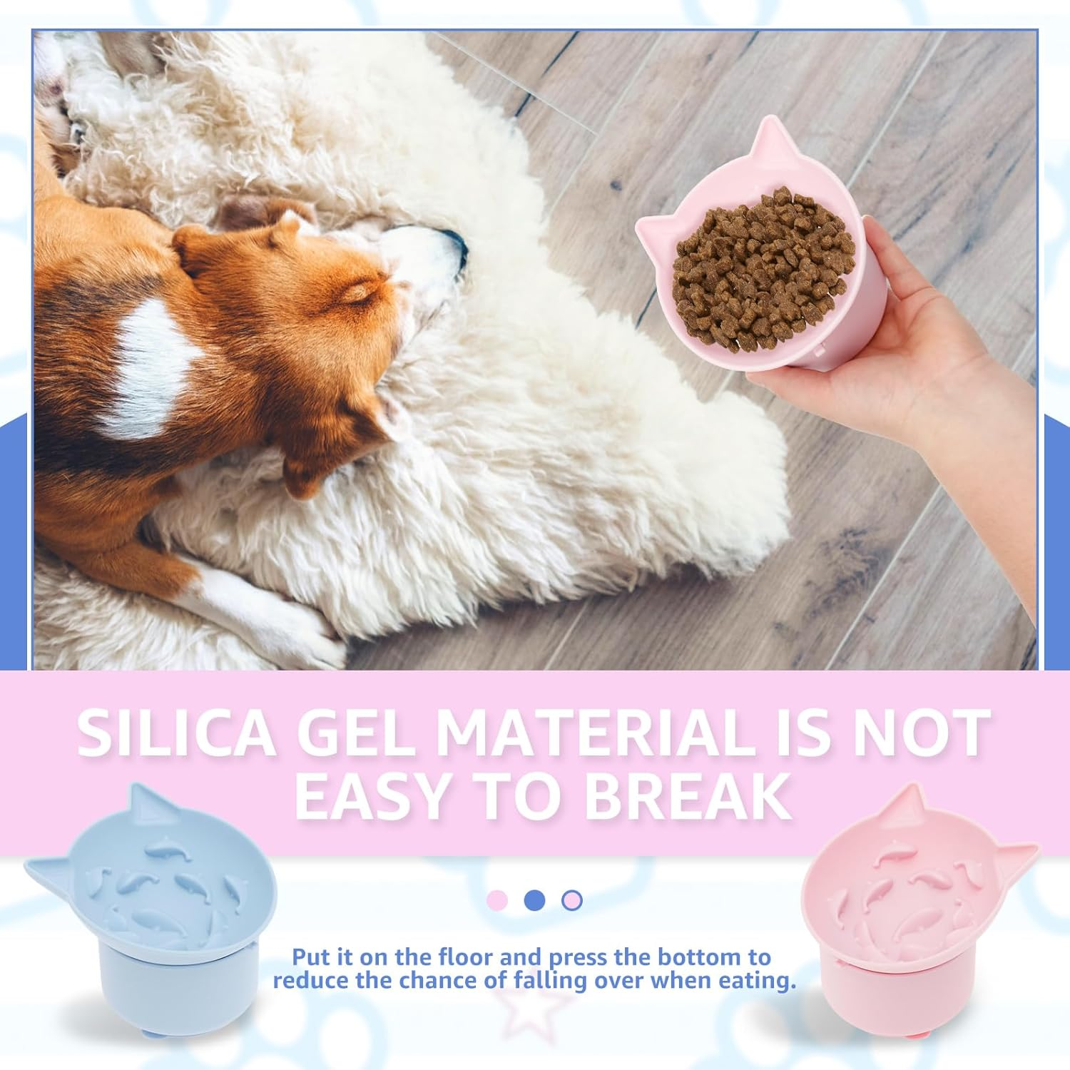 DJAPWPX 2 Pcs Silicone Cat Slow Feeder, Elevated Slow Feeder Dog Bowl with Nonslip Base, Adjustable Angle Pet Feeding Bowls to Slow down Eating for Cats Dogs image number 6