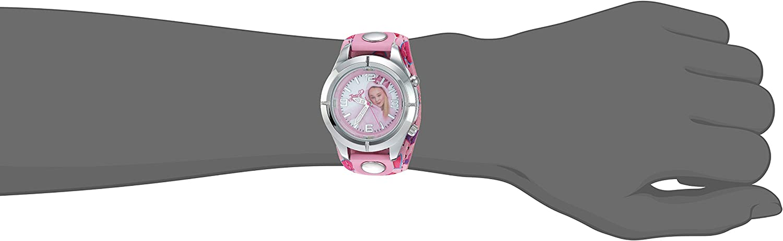 Jojo Siwa Kids' Analog Watch with Silver-Tone Case, Pink Leather Strap, Easy to Buckle - Kids' Watch with Jojo Siwa on the Dial, Safe for Children - Model: JOJ5003, PINK, Analog Watch image number 2