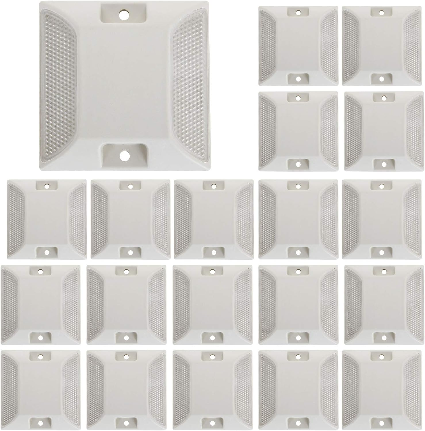 20Pack White Reflective Road Driveway Marker 3-3/4&rdquo;X 3-3/4&rdquo;Street Pavement & Asphalt Stud Markers, Great Reflecting for Speed Bumps, Sidewalks, Pedestrian Crossings, Freeways, Driveways image number 3