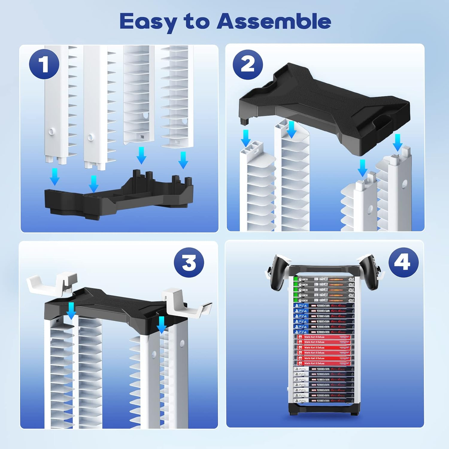 Nargos Video Game Storage Tower for PS5/ PS4/ PS3/ PS2/ Xbox One/Xbox 360 and Xbox Series X/S/Wii/Switch/Switch 2 Game Cases, DVD and Blu-Ray Disks Organizer (23 PCS) image number 3