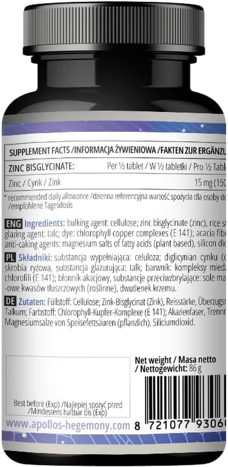 Zinc Bisglycinate 15 Mg per Portion - 120 Vegan Tablets - 240 Portion per Package - Zinc Chelate Supplement to Support Immunity and Skin Health - by Apollo'S Hegemony image number 5